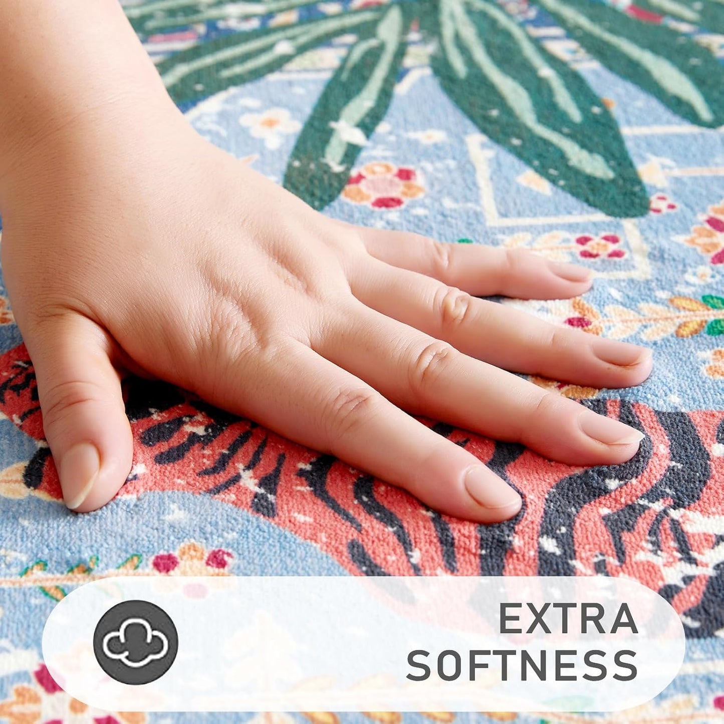 Oriental Tropical Hallway Runner Rug 2x6 Washable, Thin Stain Resistant Blue Boho Runner Rug for Entryway Kitchen Bedroom Laundry, Vintage Abstract Hippie Indian Botanical Long Floor Carpet