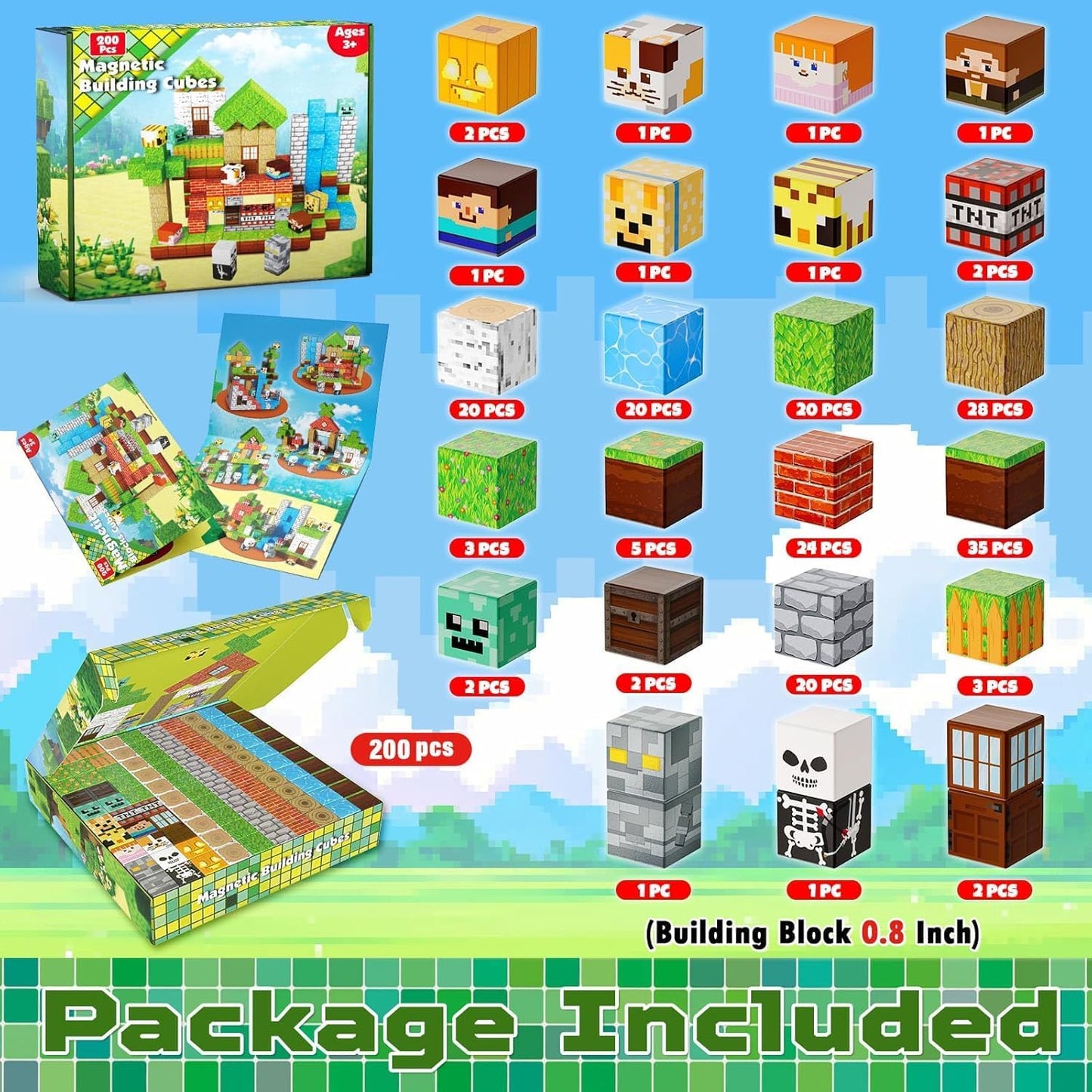 200PCS Magnetic Blocks - Magnetic Building Blocks, Magnet Cubes Game, Stacking Forest Set, STEM Montessori Sensory Stacking Toys for Kids, Birthday Gifts for Boys and Girls Age 3+ Years Old