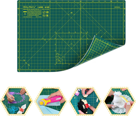 Self Healing Cutting Mat A3 12"x18" – Double Sided 5-Ply Craft Mat for Sewing, Quilting, Fabric, Scrapbooking – Green/Green