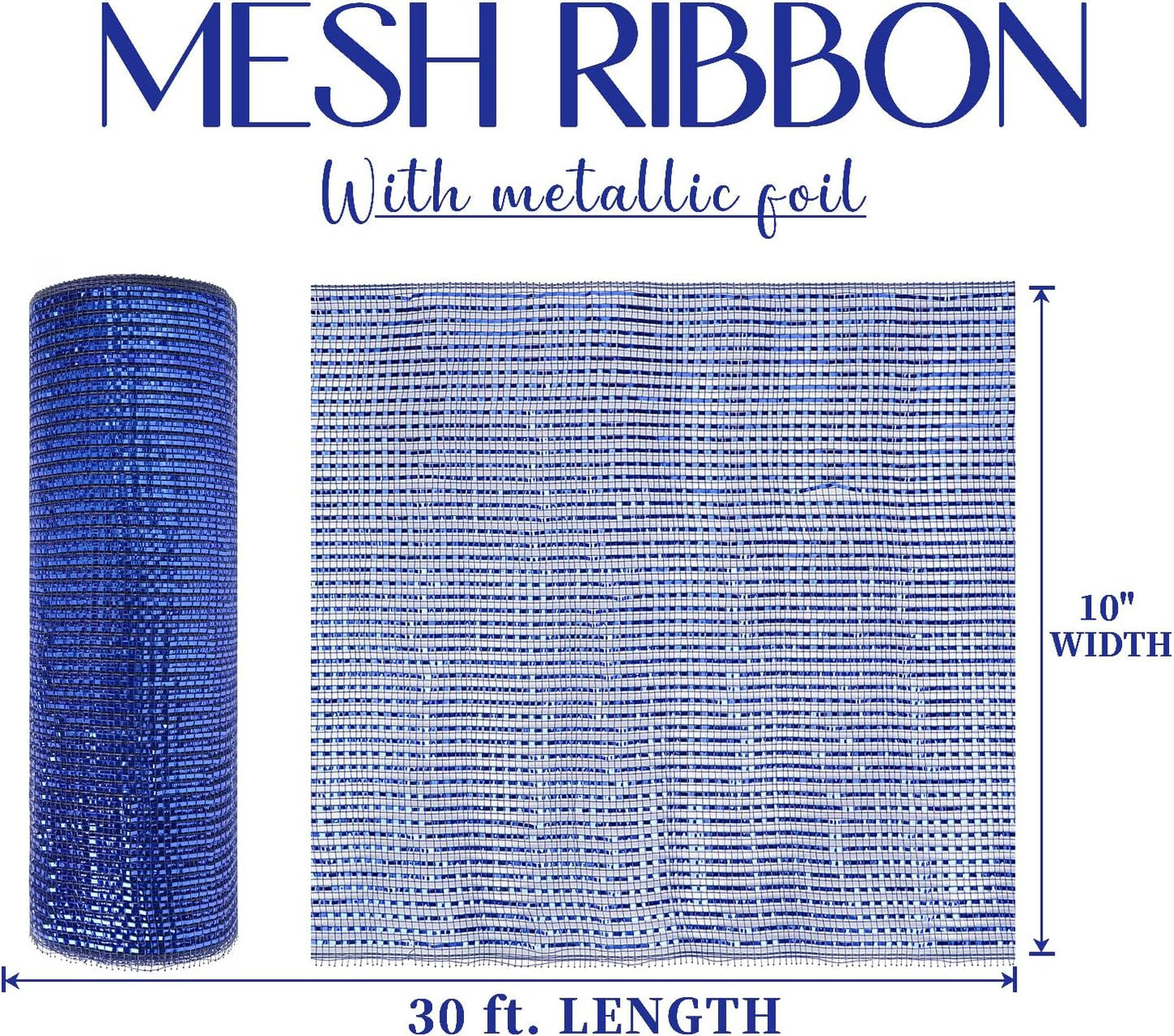 MEEDEE Navy Deco Mesh 10 Inch Deluxe Wide Foil Metallic Royal Blue with Navy Poly Mesh Navy Blue Mesh Ribbon for Christmas Tree, Wreaths, Garland, Gift Wrapping, Bows Making (30 Feet)