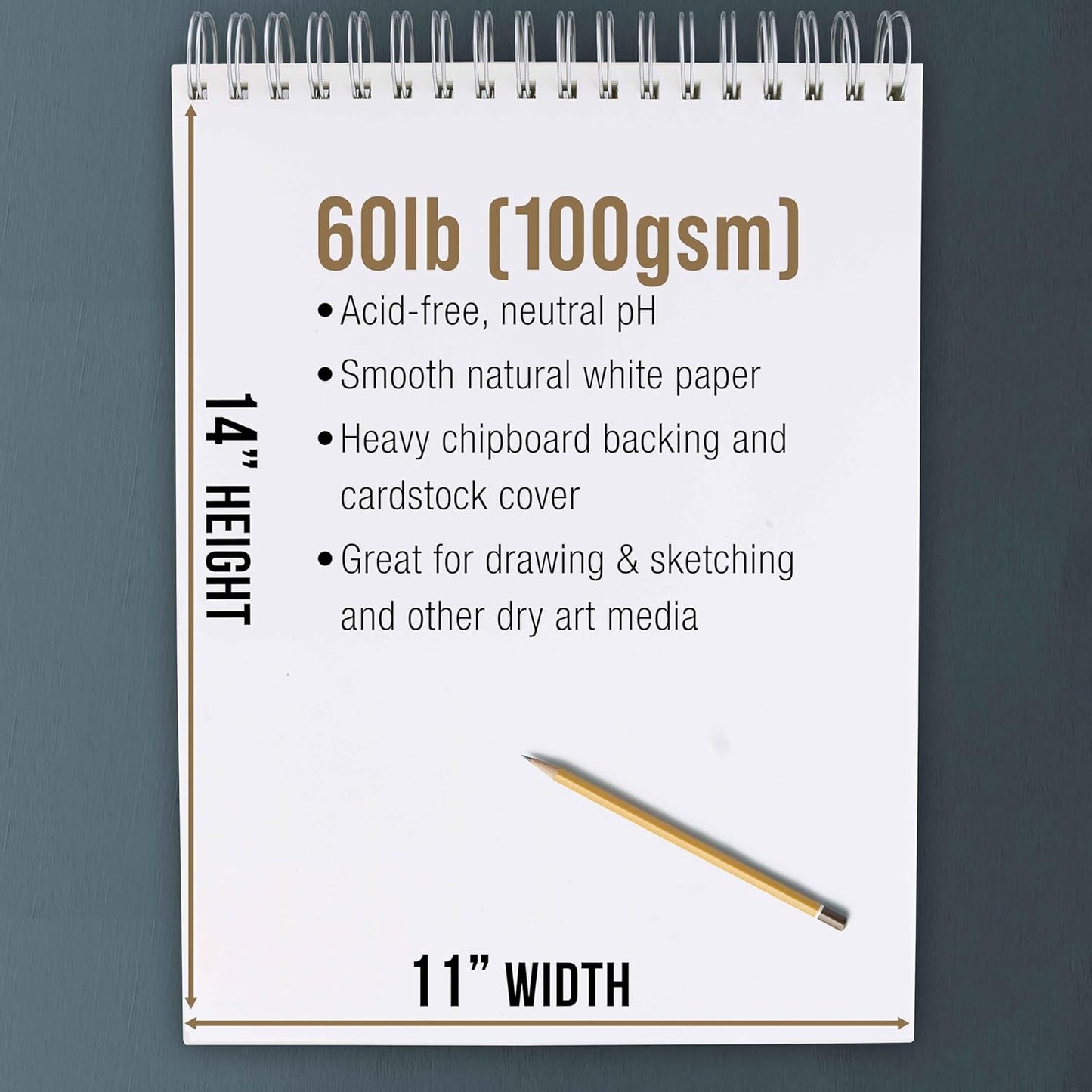 U.S. Art Supply 11"x14" Top Spiral Bound Sketch Book, 2 Pack, 100 Sheets Each, 60lb (100gsm), Acid-Free, Artist Sketchbook, Drawing Pad for Adults & Students