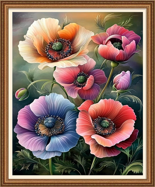 Disnesart Cross Stitch Stamped Full Embroidery Kits DIY 11CT Cotton Thread Printed DIY Needlepoint Kits Craft Needlework Set Cross-Stitch Stamped Sets-Poppy Flowers 16x20 inch