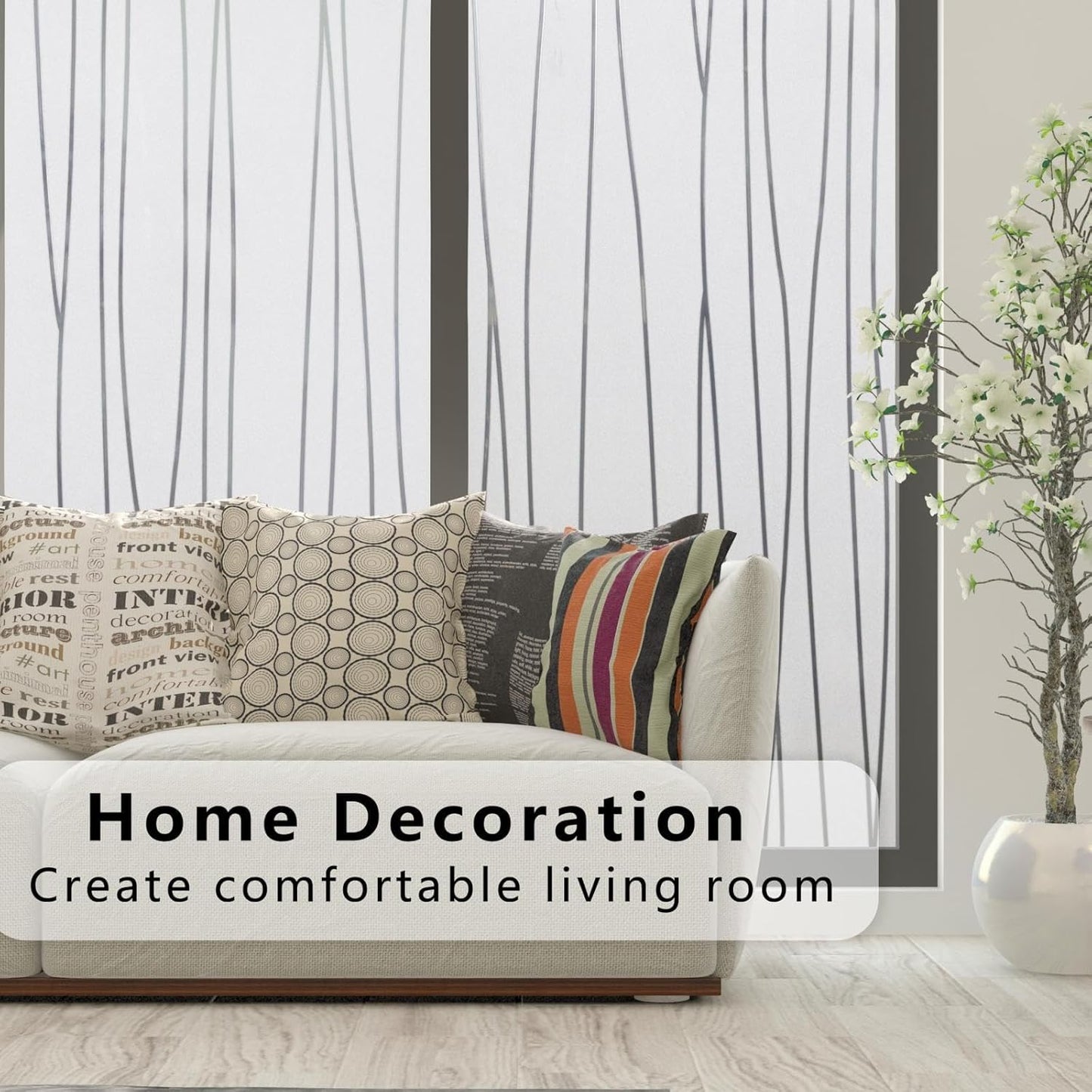 Finnez Window Privacy Film Decorative Frosted Window Cling Privacy Film for Glass, Non-Adhesive Heat Anti-UV for Home Office Living Room, Irregular Stripe Patterns, 29.5 x 78.7 Inches