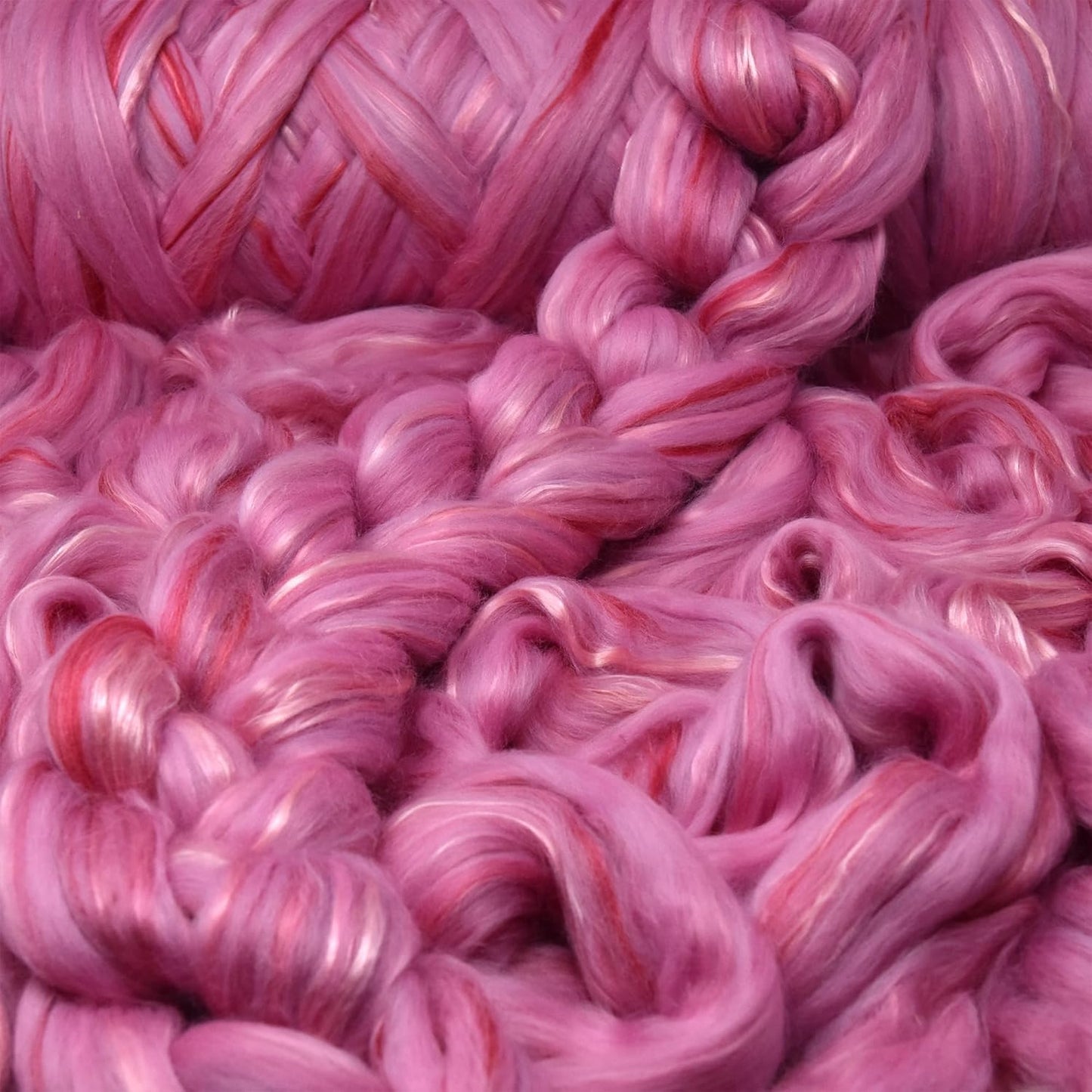 Merino Silk Luxe Tonal Designer Blend. Superfine Merino, Mulberry Silk, Tussah Silk. Top Roving for Spinning or Felting. Pink Petal 4oz