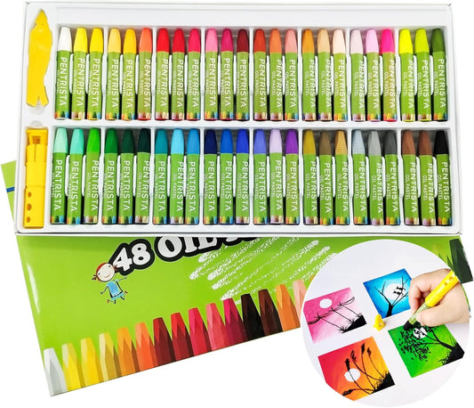 Oil Pastels Set of 48 Assorted Colors, Non-Toxic Soft Oil Pastel Crayons for Smooth Drawing and Blending,Oil Pastels for Artists, Kids,Beginners, Students, 1 Sharpener and 1 Pastel Holder