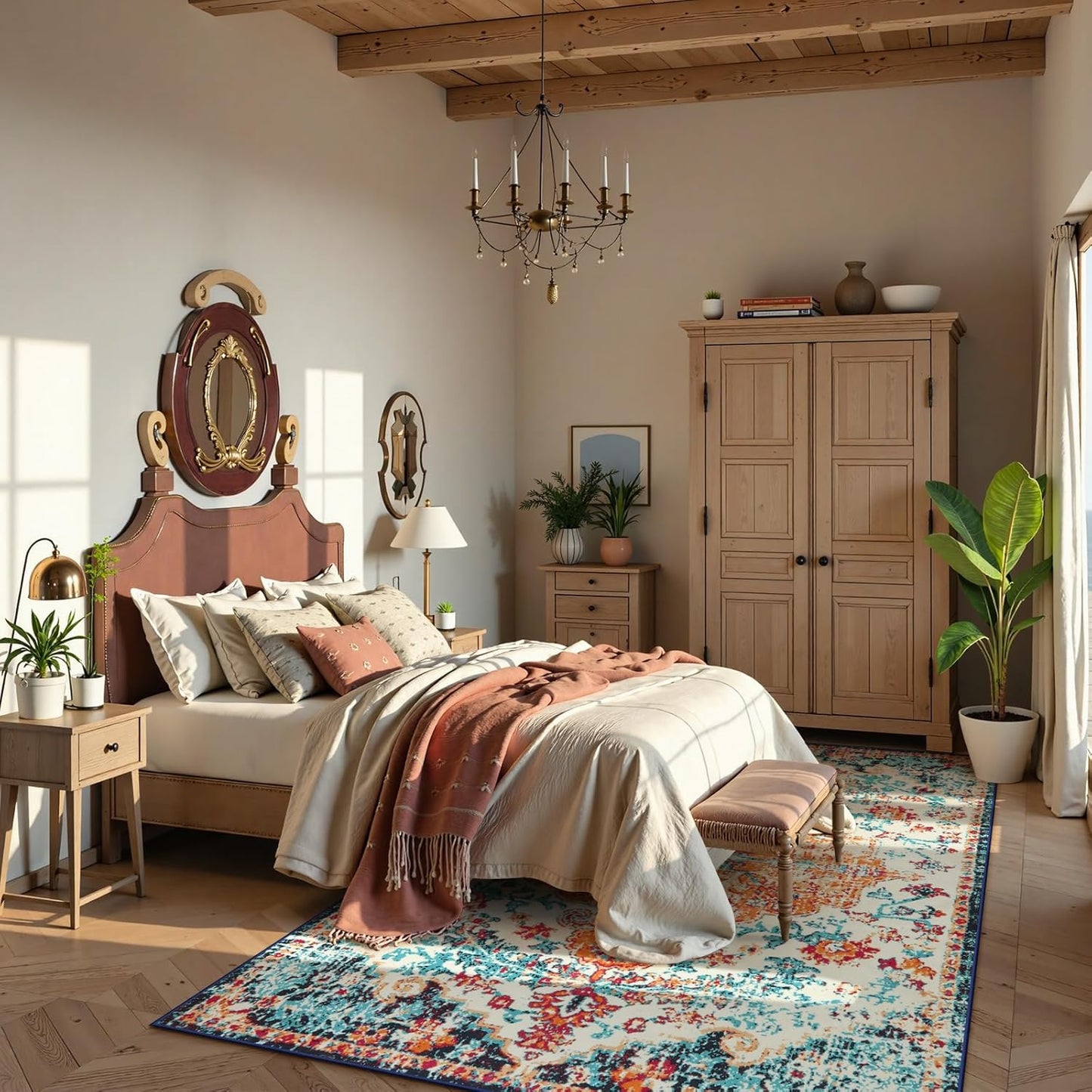 Lahome Orange 6x9 Area Rugs Boho Washable Area Rug for Bedroom,Large Area Rugs for Living Room Dining Room,Bohemian Vintage Non Slip Low Pile Indoor Accent Carpet for Home Office(6x9ft,Orange)