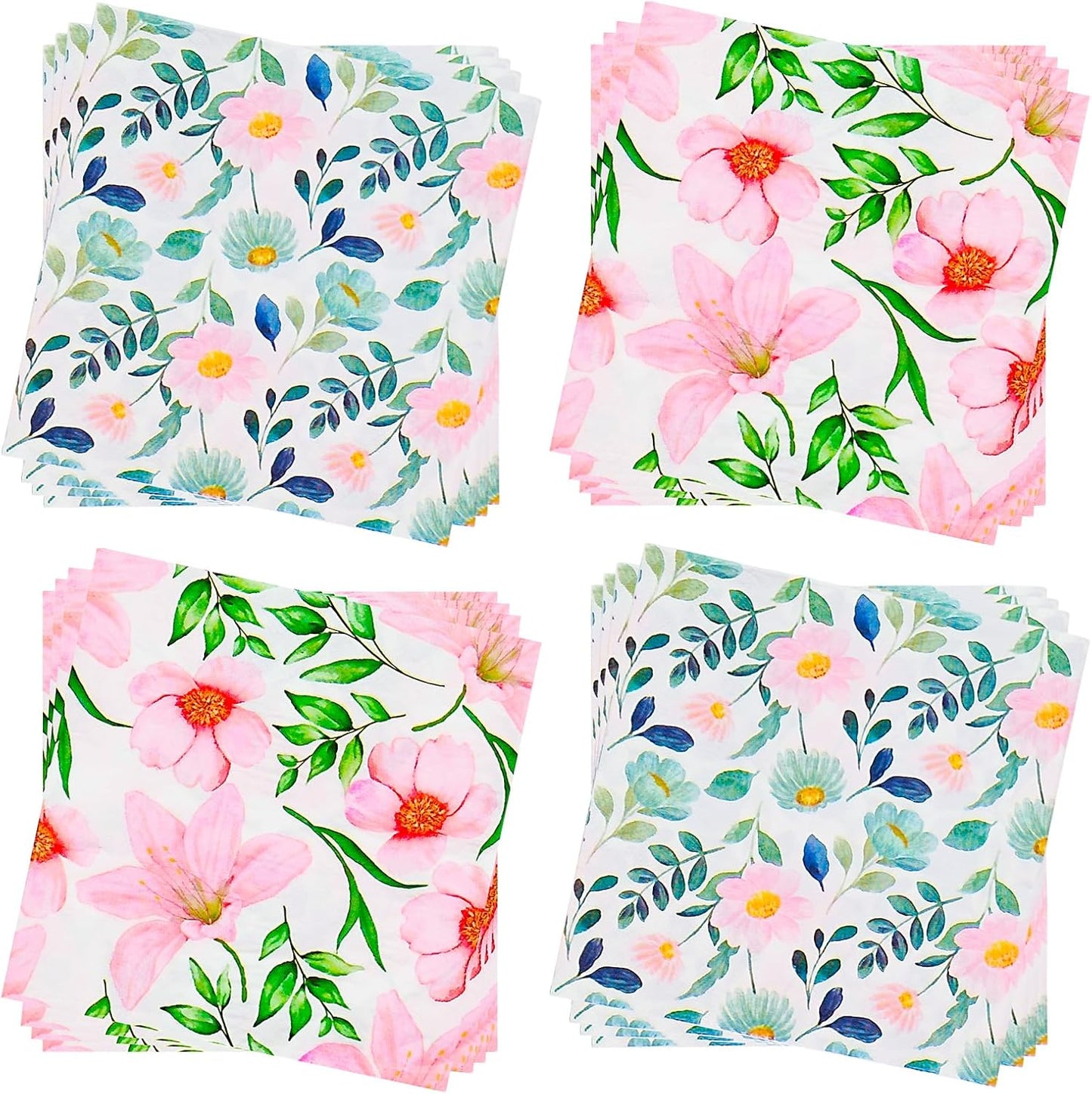 Paper Napkins 80 Pack 2 Ply Floral Beverage Luncheon Dinner Paper Napkins Flower Print Disposable Napkins for Wedding Anniversary Celebrations, 6.5X6.5 Inches Folded