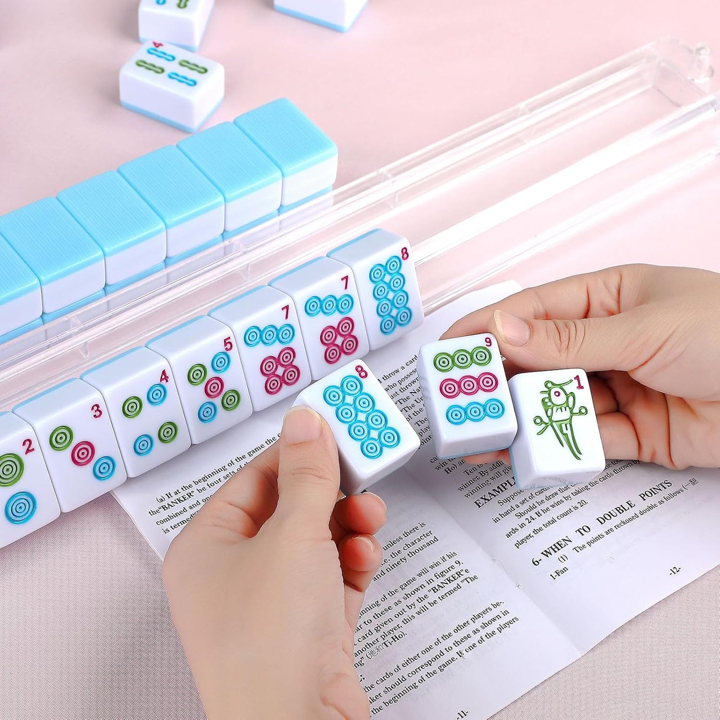 Chinese Mahjong Game Set 146 Qulity Mahjong Blue Tiles 1.4-inch Chinese Mahjong Game Set with Blue Printed Carrying Bag