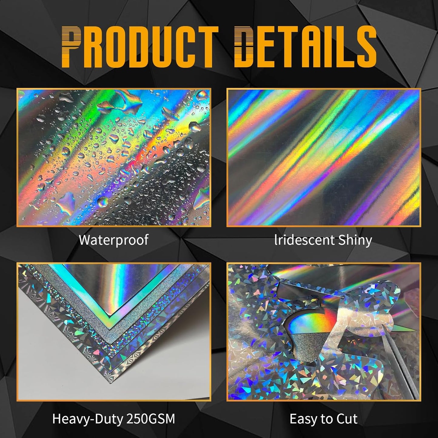 24 Sheets Holographic Cardstock 8.5 x 11in, 250gsm/92lb 6 Mixed Styles Metallic Cardstock Shiny Iridescent Mirror Paper Thick Foil Board for Scrapbook,Card Making,Crafts,Party Decoration (Laser Color)
