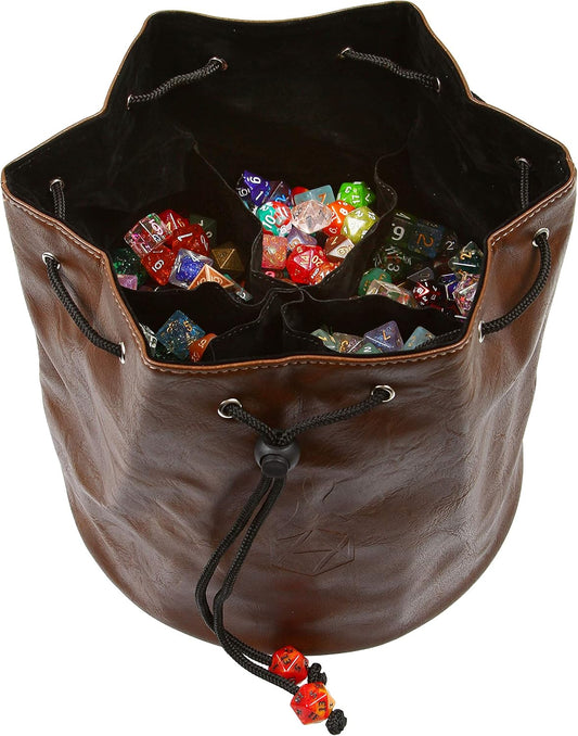 Forged Dice Co. Pouch of The Endless Hoard Dice Bag - Holds Over 1,000 Polyhedral Dice - Dice Storage Bag with 7 Pockets - Perfect for Bulk Dice - Brown/Black