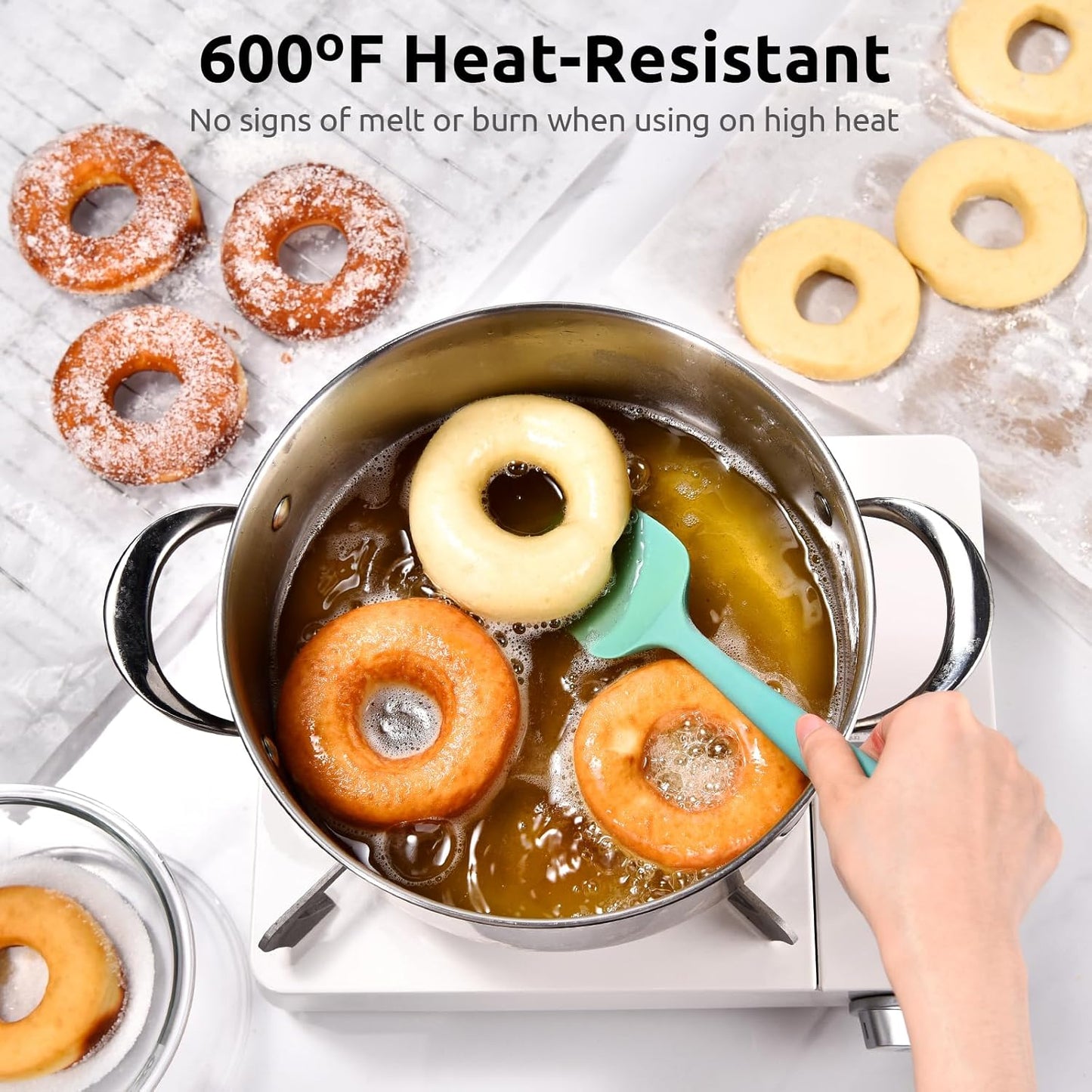 600ºF Heat Resistant Silicone Spatulas: U-Taste Upgraded Flexible Food Grade Silicon Baking Scraper, Sturdy Rubber Kitchen Cooking Mixing Utensils for Nonstick Cookware Set of 4 (Multicolors)