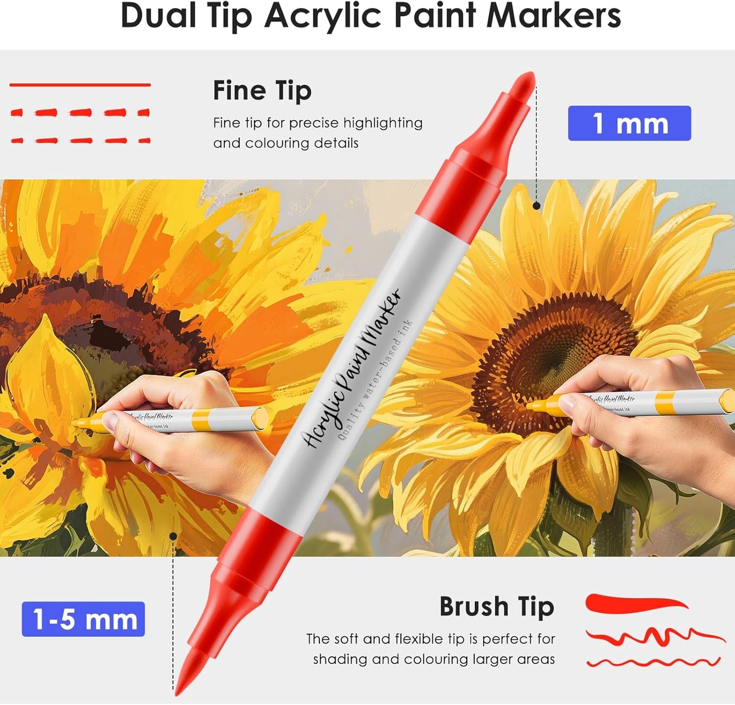 80 Colors Dual Tip Acrylic Paint Markers, Fabric Markers, Brush Tip Permanent Acrylic Paint Pens for Wood, Glass, Rocks, Paper, Coloring book,Ceramic,DIY Crafts for Adults,Kids and Art School Supplies