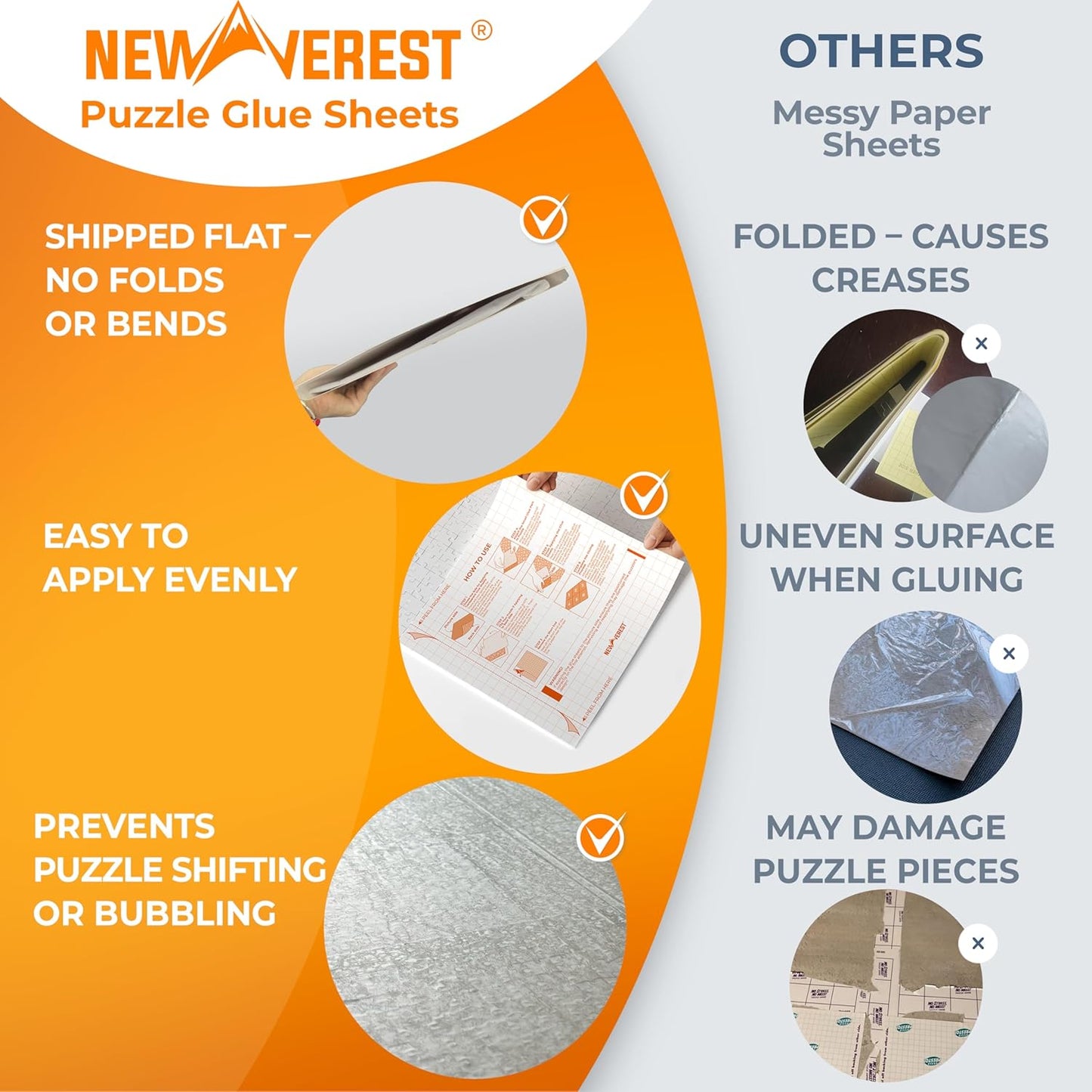 Newverest 6-Pack Puzzle Glue Sheets 10×10″ – Preserve & Display 1 × 1000-Piece Jigsaw Puzzles – Peel & Stick Puzzle Saver with 2 Adhesive Hangers – No Glue, No Mess, Ships Flat, Gift-Ready Box