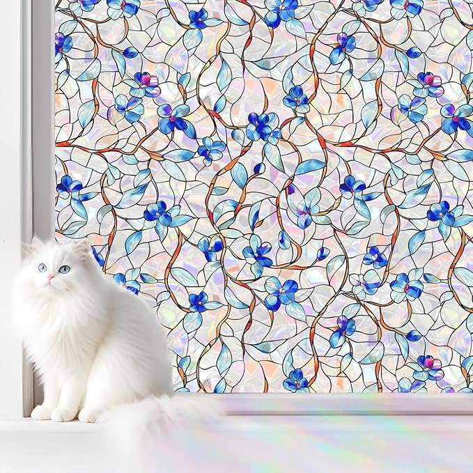 Window Privacy Film Home Room Bathroom Spring Decor Car Decorations One Way Privacy Window Clings Decals Tint Door Cover Rainbow Renter Friendly Stickers Static Cling Stained Glass Windows