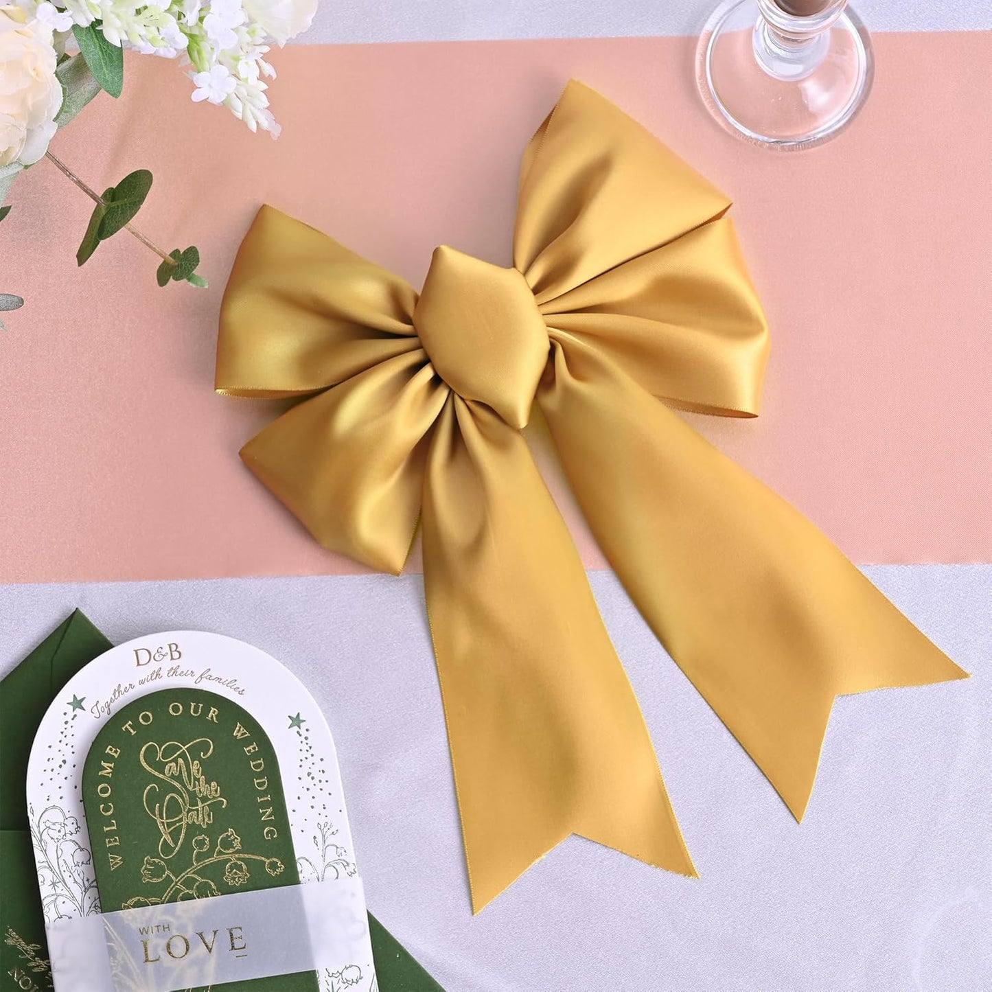 Old Gold Satin Ribbon 3 Inch X 15 Yards Solid Color Double Faced Ribbons Perfect for Crafts Wedding Decor Bow Making Arts Sewing and More