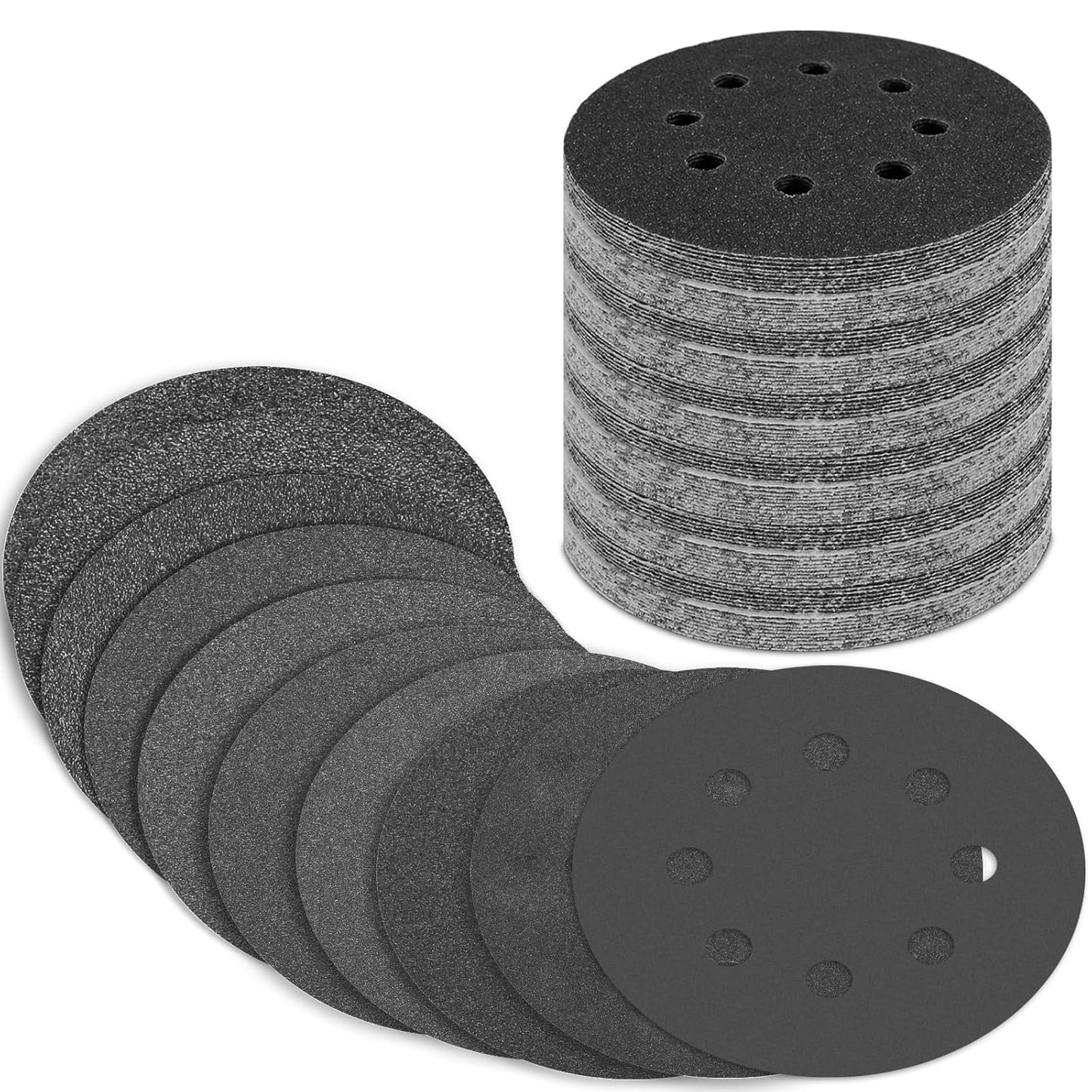 100 Pcs 5 inch Wet Dry Sanding Discs Grit 80 120 180 240 320 400 600 800 1000 2000 Hook and Loop 8 Hole Silicon Carbide Orbital Sander Sandpaper