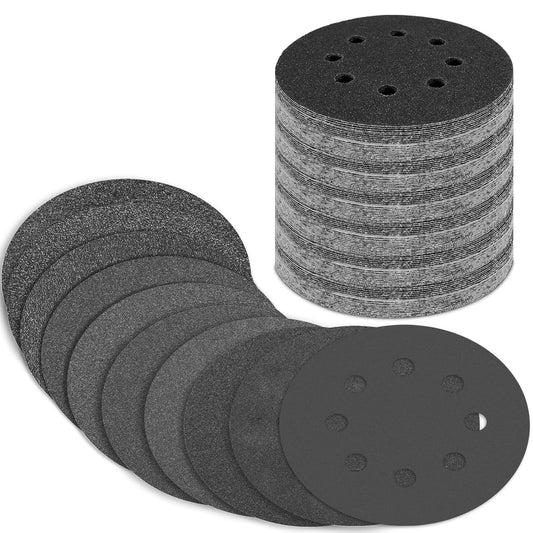 100 Pcs 5 inch Wet Dry Sanding Discs Grit 80 120 180 240 320 400 600 800 1000 2000 Hook and Loop 8 Hole Silicon Carbide Orbital Sander Sandpaper