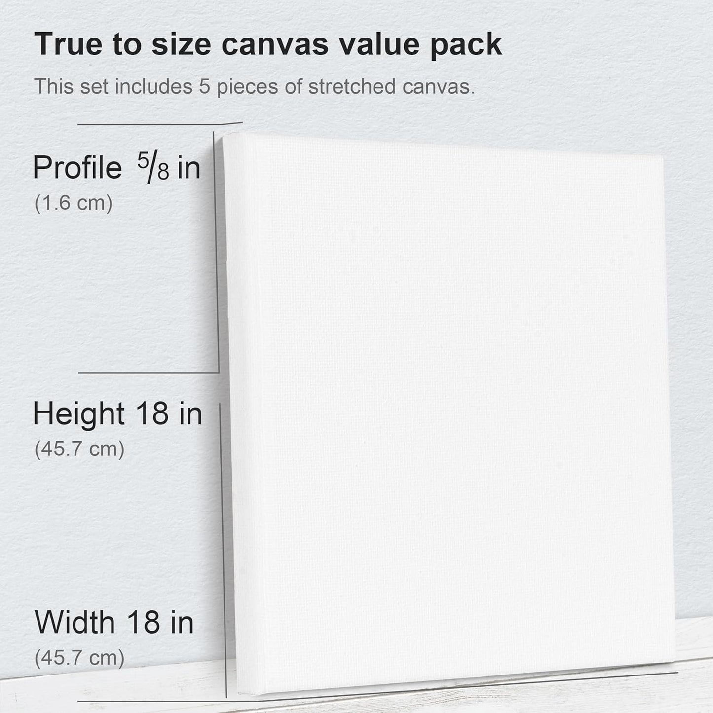 PHOENIX Large Stretched Canvas for Painting 18x18 Inch/5 Value Pack, 8 Oz Triple Primed 5/8 Inch Profile 100% Cotton White Blank Canvas, Square Framed Canvas for Oil Acrylic & Pouring Art