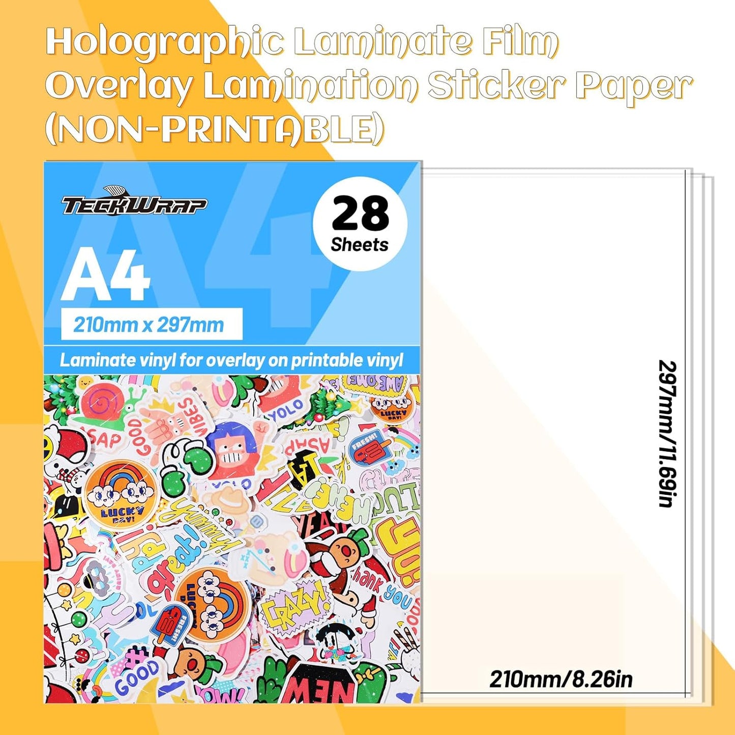 TECKWRAP Laminating Sheets Clear Laminate Sheets Sticker Paper for Inkjet Printer Clear Vinyl for Printable Vinyl Sticker Paper Photo Paper 8.26" x 11.69" A4 28 Sheets, Glossy
