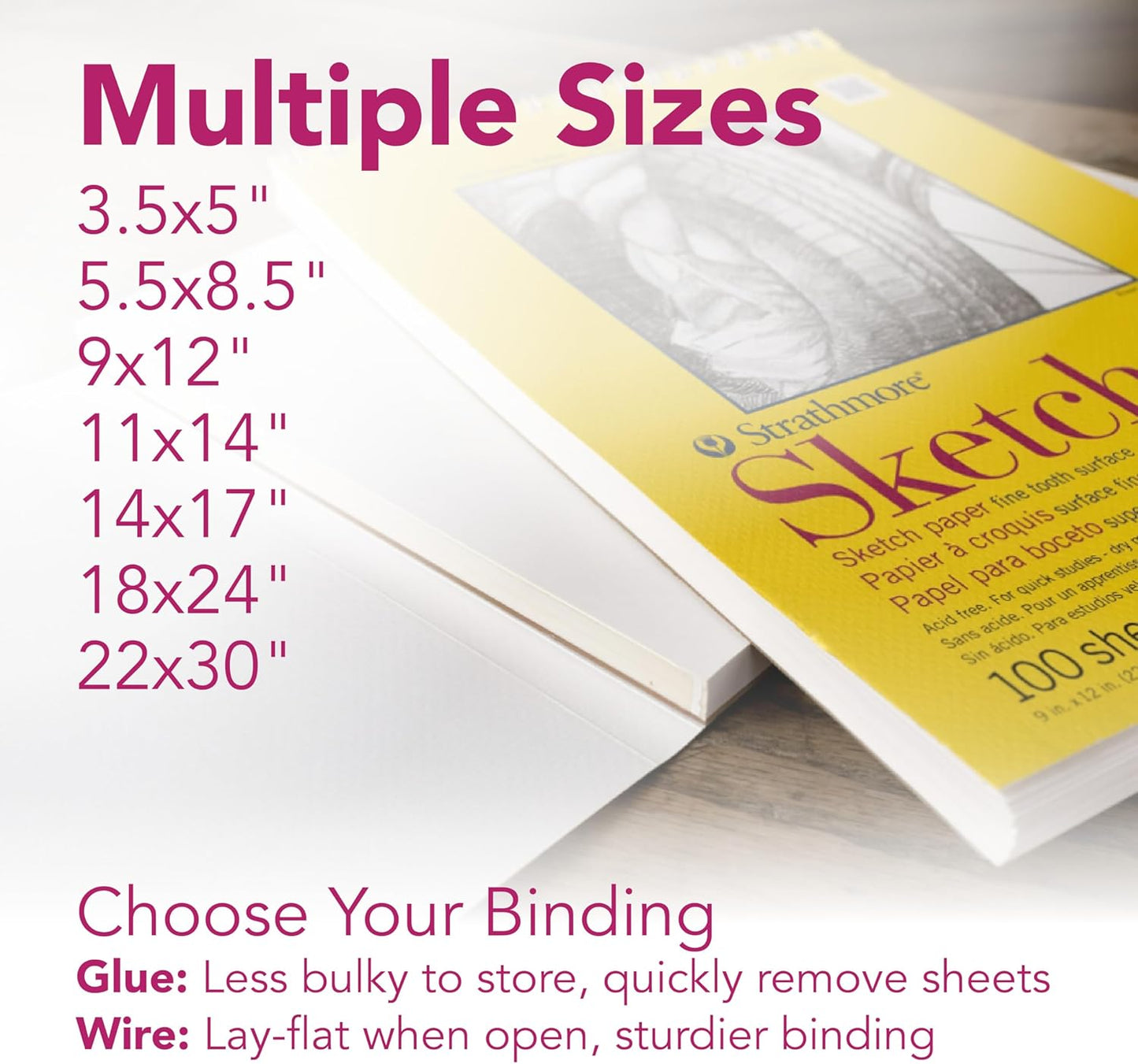 Strathmore 300 Series Sketch Pad, 5.5x8.5 inch, 100 Sheets, Side Wire - Artist Sketchbook for Drawing, Illustration, Art Class Students