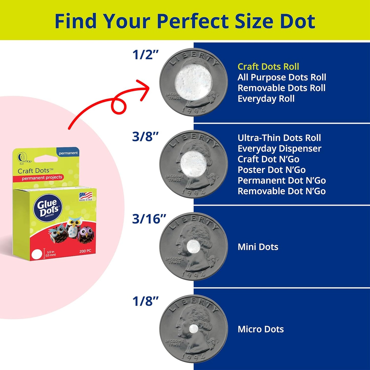 Glue Dots, Craft Dots, Double-Sided, 1/2", .5 Inch, 600 Dots, DIY Craft Glue Tape, Sticky Adhesive Glue Points, Liquid Hot Glue Alternative, Clear, 3 Pack