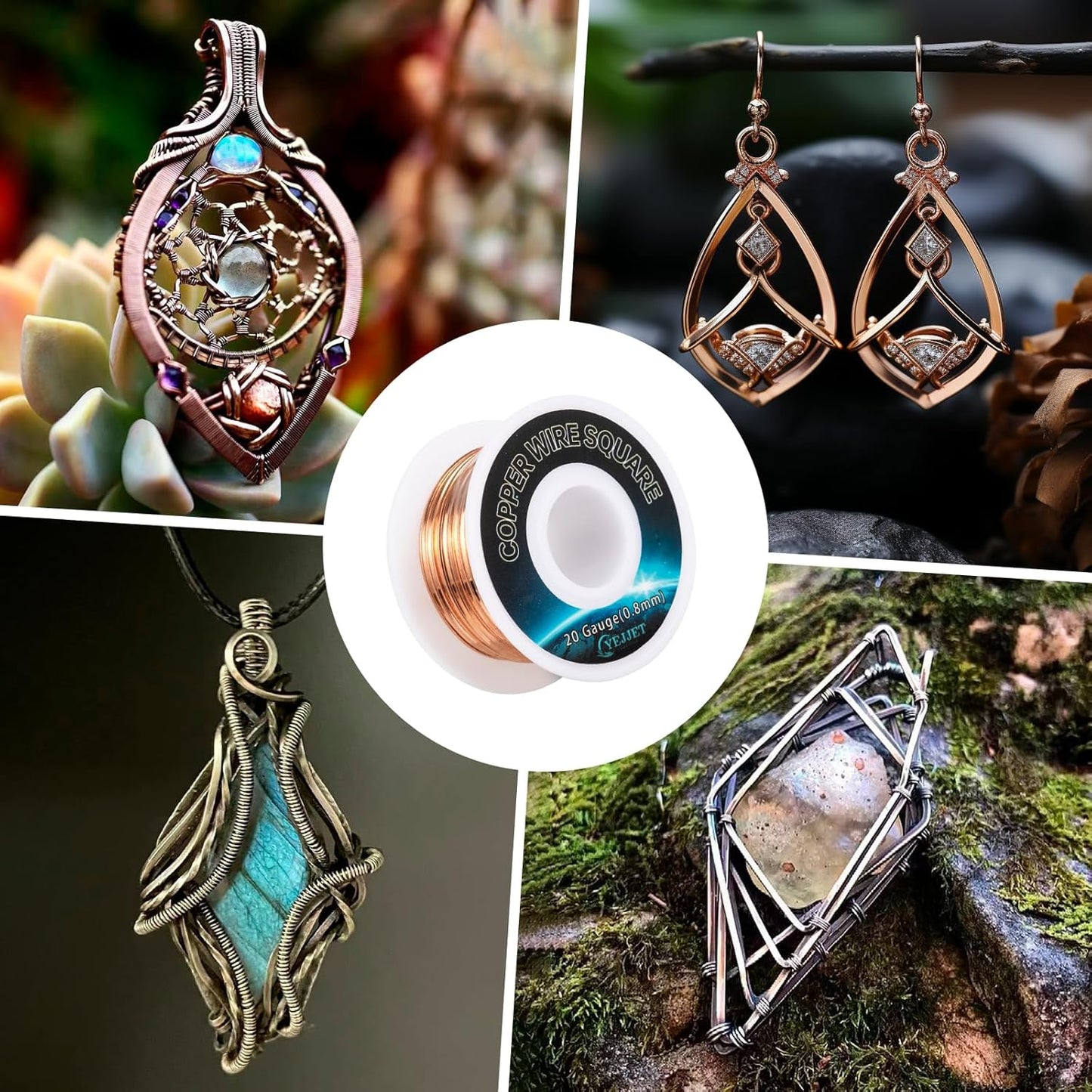 20 AWG Square Copper Wire - 0.8x0.8mm Thin Craft Wire, 50ft - Bulk Spool for Jewelry Business, Beading, and Crafts