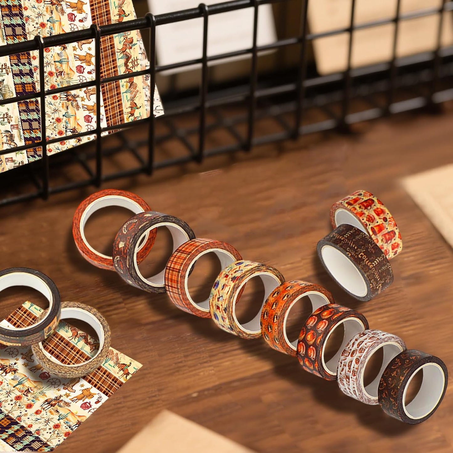 12 Rolls Western Washi Tapes, Wild West Cowboy Masking Tapes, Cowboy and Cowgirl Decorative Adhesive Stickers for Handbook Sticker Scrapbook Journaling Party Supplies DIY Craft Gift Wrapping 16.4FT