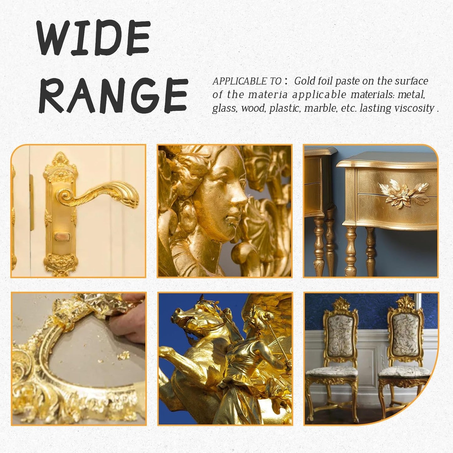 Gold Leaf Adhesive, Gilding Adhesive Set with 100ml Water Based Metal Leaf Glue and 100ml Varnish, 100 pcs Foil, 2 Brushes, Foil Wiping Cotton, for Arts, Crafts and Painting.