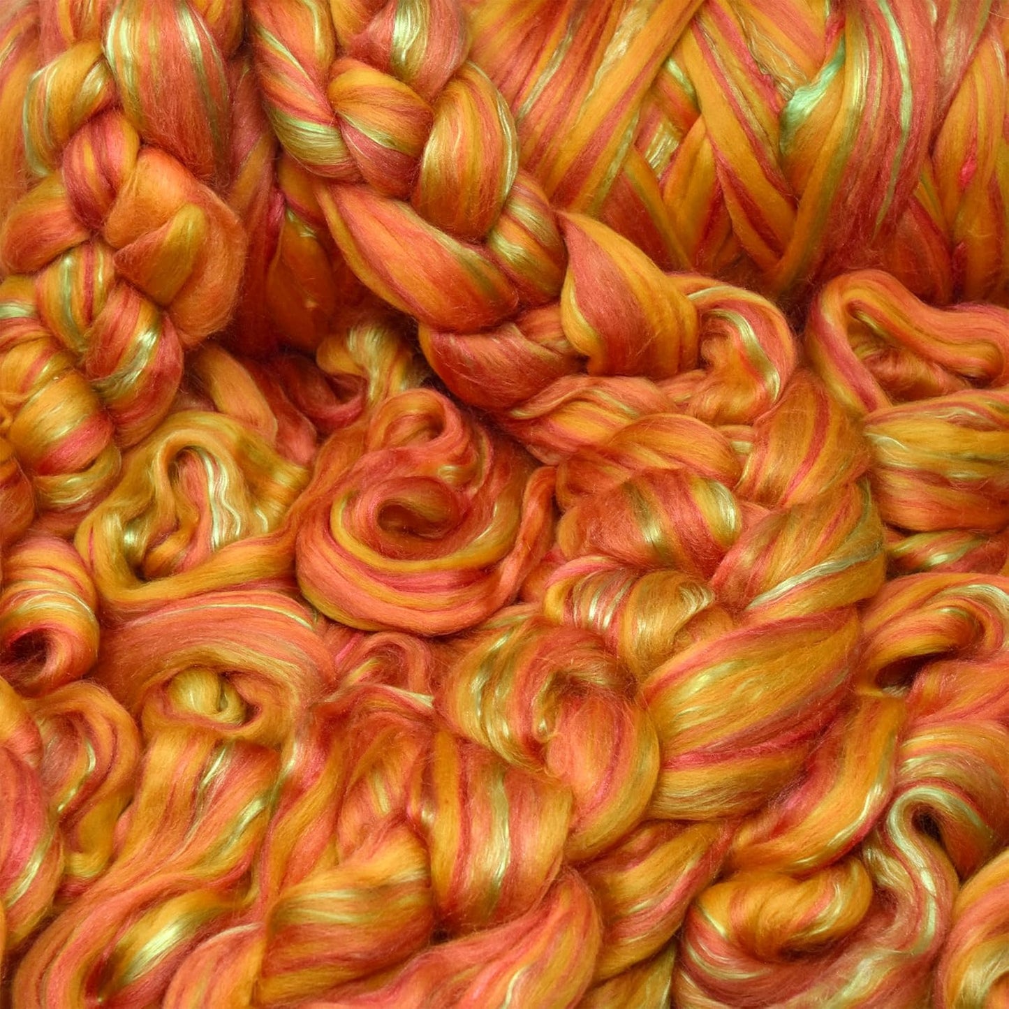 Merino Silk Luxe Tonal Designer Blend. Superfine Merino, Mulberry Silk, Tussah Silk. Top Roving for Spinning or Felting. Saffron Serenade 1oz