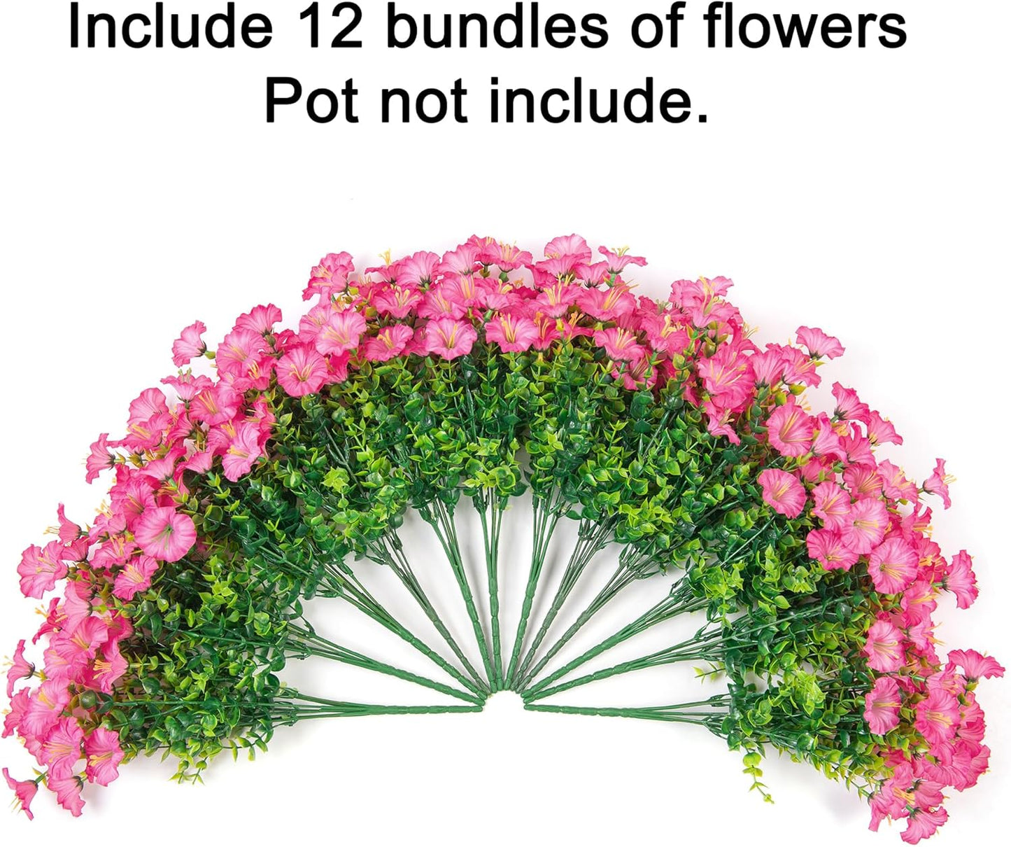 Artificial Flowers Fake Plants for Outdoors Decoration, 12 Bundles Pink Silk Morning Glory with Eucalyptus Realistic UV Resistant Faux Flowers Greenery for Outside Planter Yard Garden Home Indoor