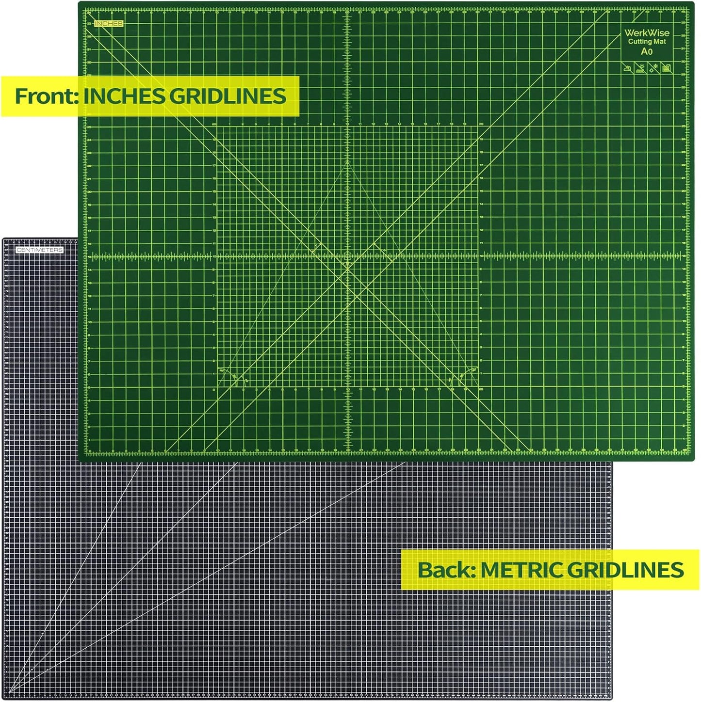 Extra Large 36" x 48" Self Healing Sewing Mat, WerkWise Rotary Cutting Mat, Double Sided 5-Ply 36x48 Inch Board for Quilting, Fabric, & Crafts, Designed for Use with Rotary Cutters (Green & Black)