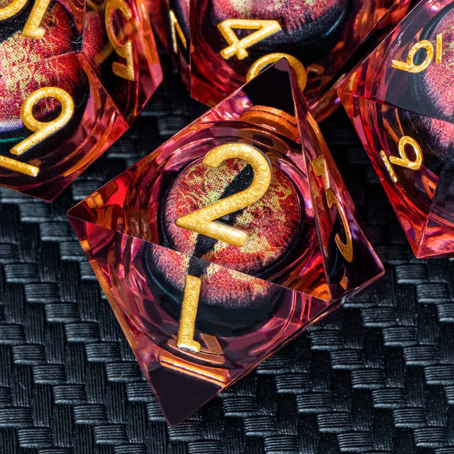 ARUOHHA DND Resin Dice Dragon Eye Dice Liquid Core Red Sharp Edged Dice Set with Gift Box, Polyhedral D and D Dice Set Role Playing Game D20 D12 D10 D8 D6 D4