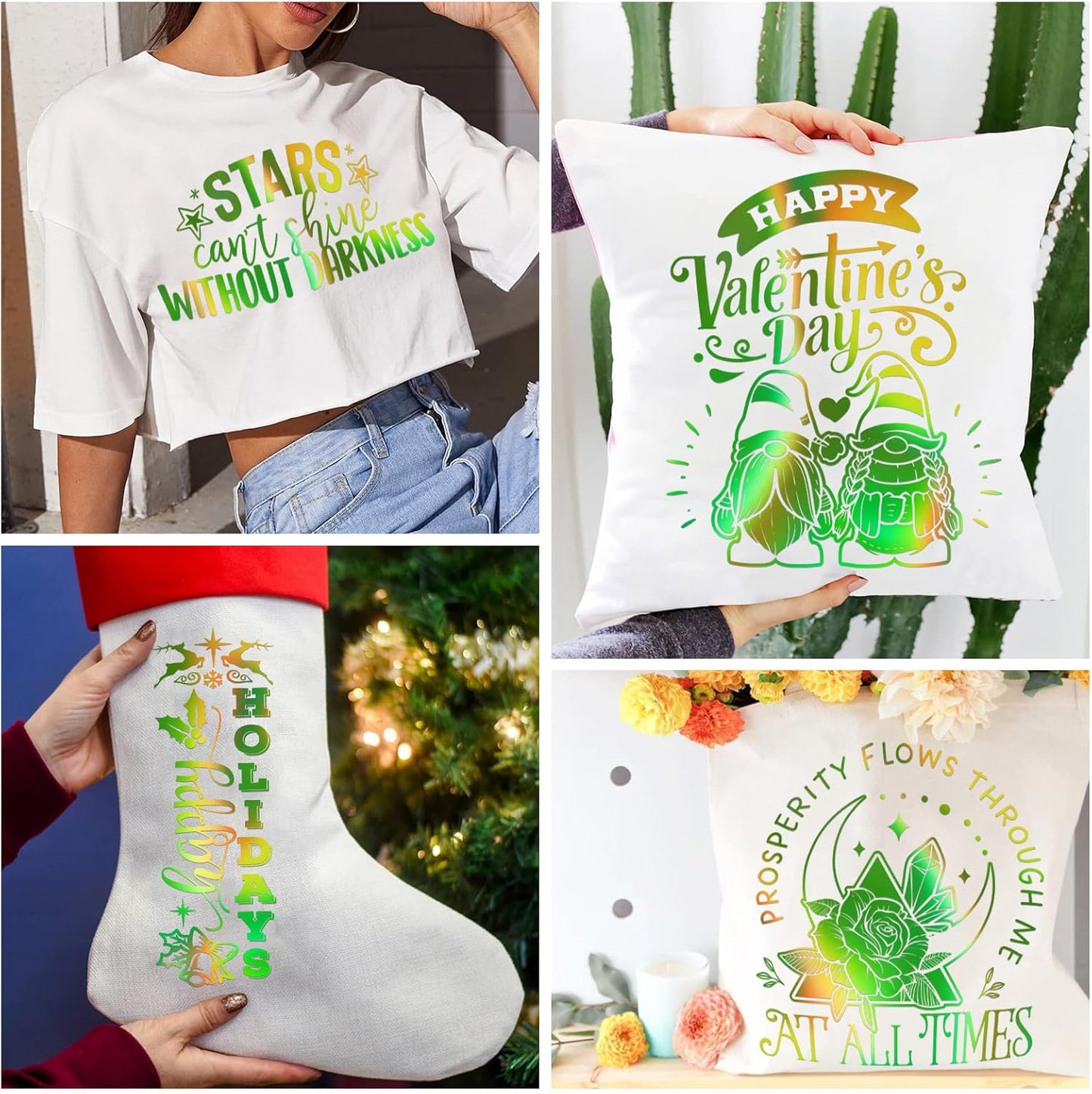 VINYL FROG Holographic HTV Vinyl Roll 12" x5ft Green Metallic Heat Transfer Vinyl Iron on Vinyl Easy to Cut & Weed DIY Heat Press Design for T-Shirts