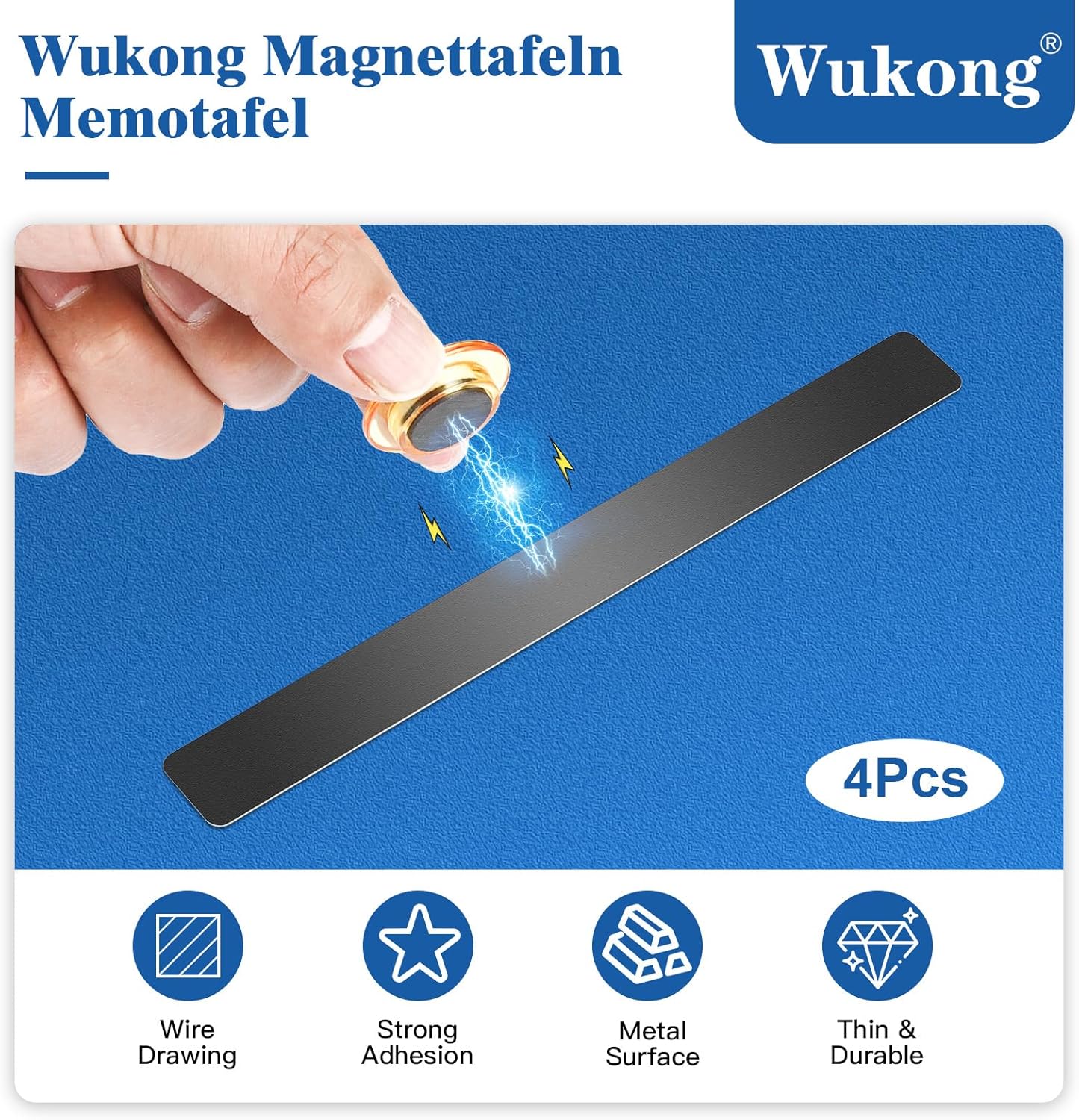 Wukong 4 Pack | 30x3cm(11.81 x 1.18) Magnetic Stainless Black Boards Strips, Adhesive Backing Bulletin Bar Board, Memo Board with 16Pcs Colorful Magnets for Office, Home, Photo Wall, Documents