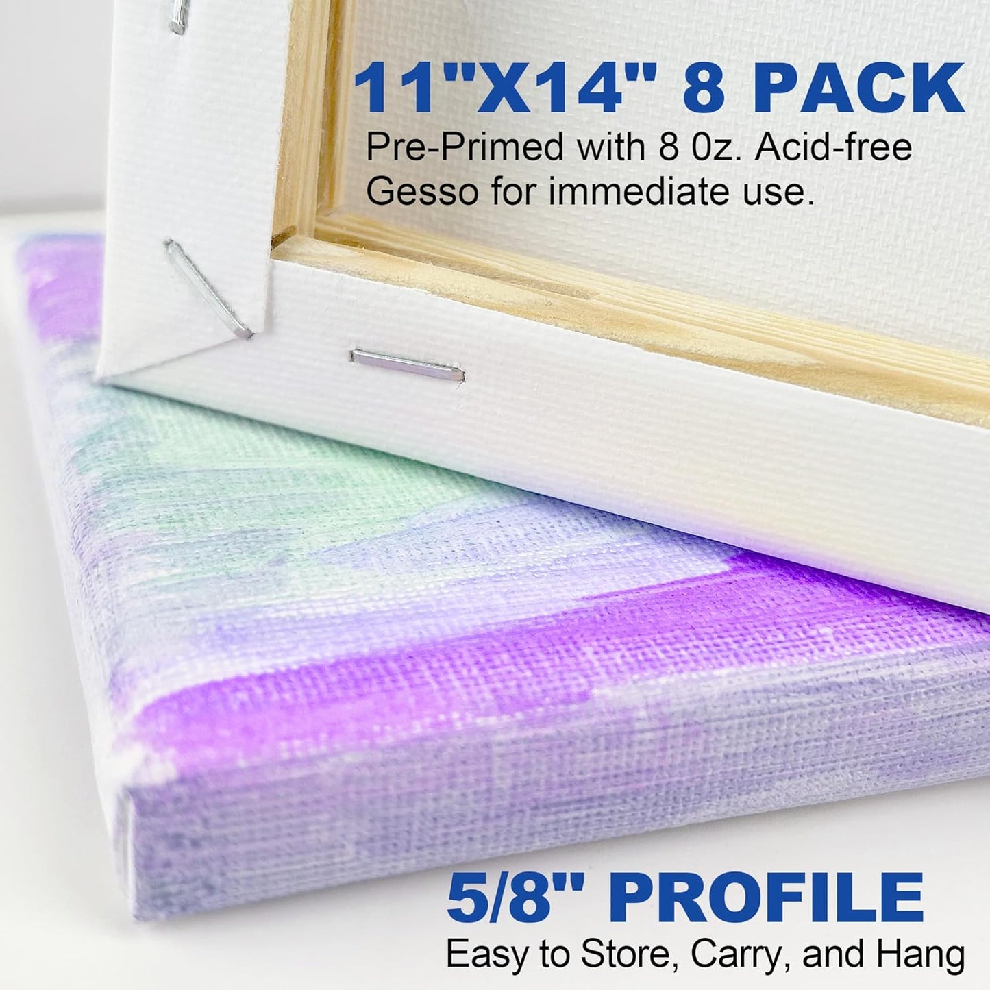 Blank Canvases for Painting with 11x14 inch, 8 Packs Stretched Canvases for Acrylics, Oils, Watercolors & Other Painting Media, 5/8 Inch Profile 100% Cotton Primed Artist Framed Canvas