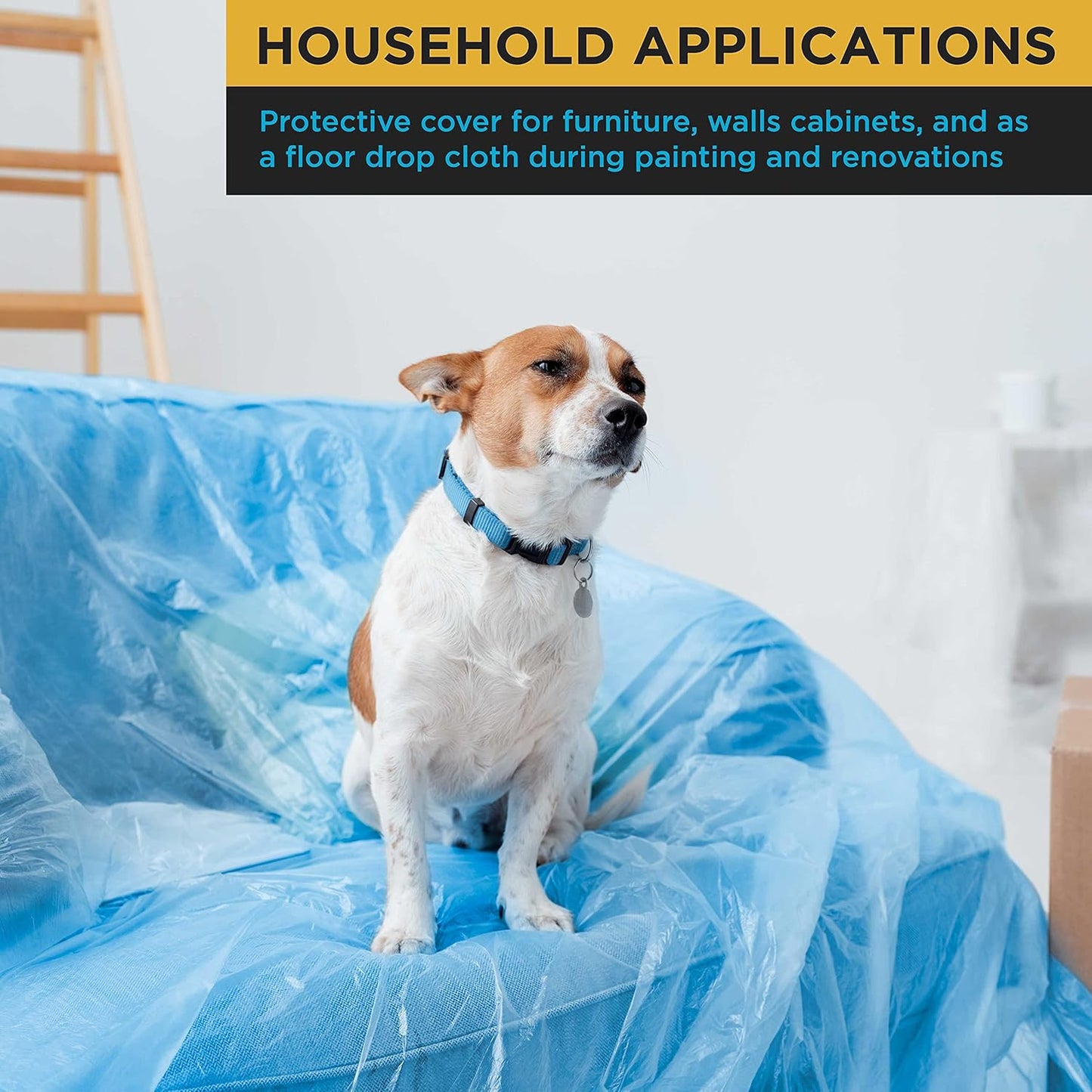 Dura-Gold 48" x 88' Pure Blue Pre-Folded Masking Film - Painters Plastic Roll (0.4 Mil) Pull Down Drop Sheet, Pre-Folded Plastic Sheeting for Painting Protection on Auto, Walls, Furniture