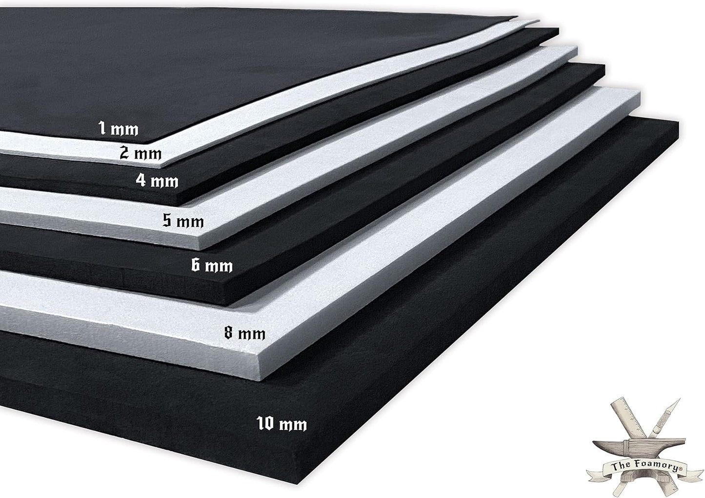 Shape Retention EVA Cosplay Foam 8mm (1mm-10mm) 14x39 inch White or Black High Density EVA Foam Sheets. Premium 85 kg/m3 Heat Shape Material for DIY Convention or Halloween Costumes by The Foamory