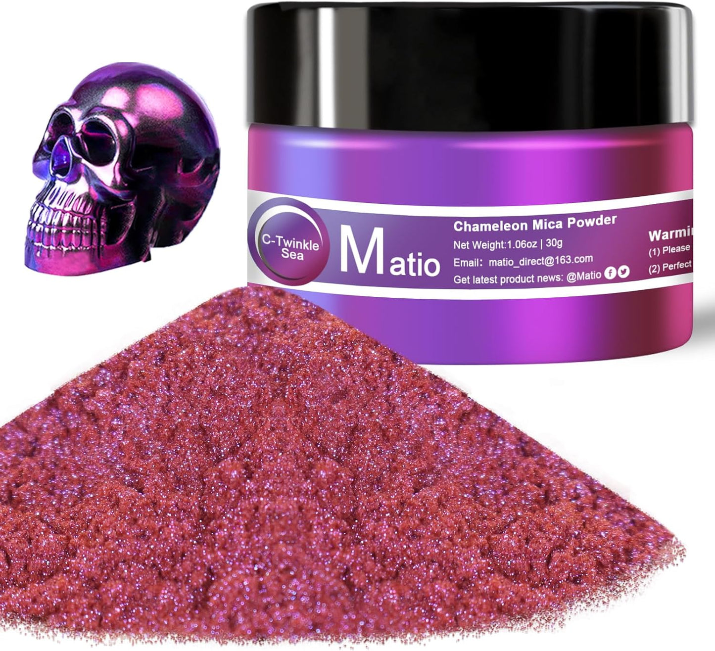 Matio Chameleon Mica Powder, 1.06oz/ 30g Twinkle Sea Chrome Powder, Pearlescent Effect Color Shift Pigment for Resin Craft, Soap Candle Dye, Nail Art, Makeup, Bath Bomb, Paint, Slime Pigment