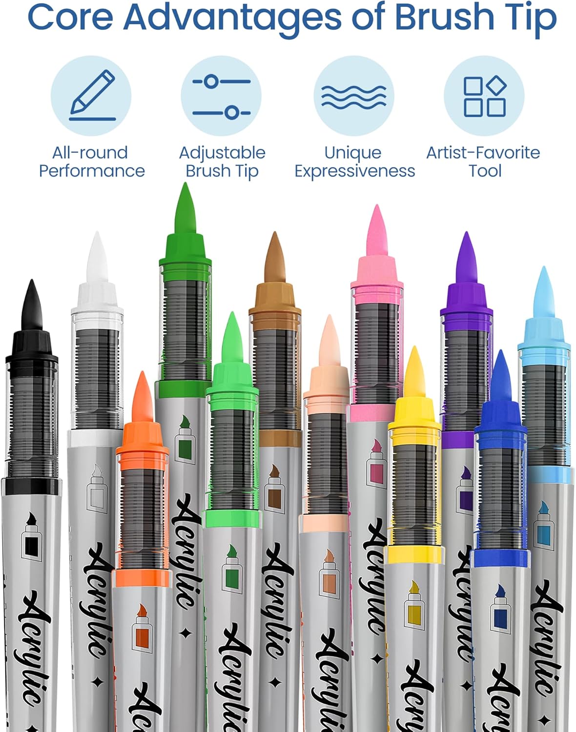 Acrylic Paint Markers Anime Color, 12 Colors Fabric Marker, Auto-Ink Paint Pens Markers, Brush Tip Marker for Rock Painting, Wood Glass Ceramic Canvas Stone DIY Crafts Making Art Supplies