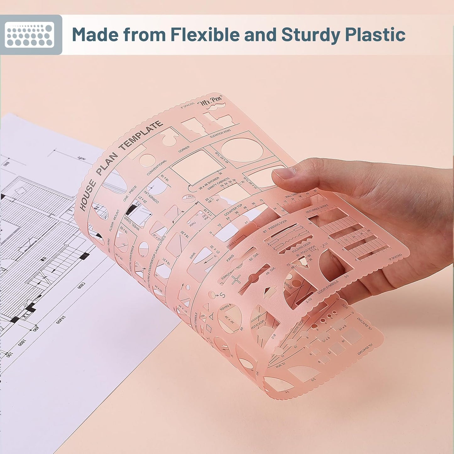 Mr. Pen- House Plan, Interior Design and Furniture Templates, Drafting Tools and Ruler Shapes for Architecture - Set of 3