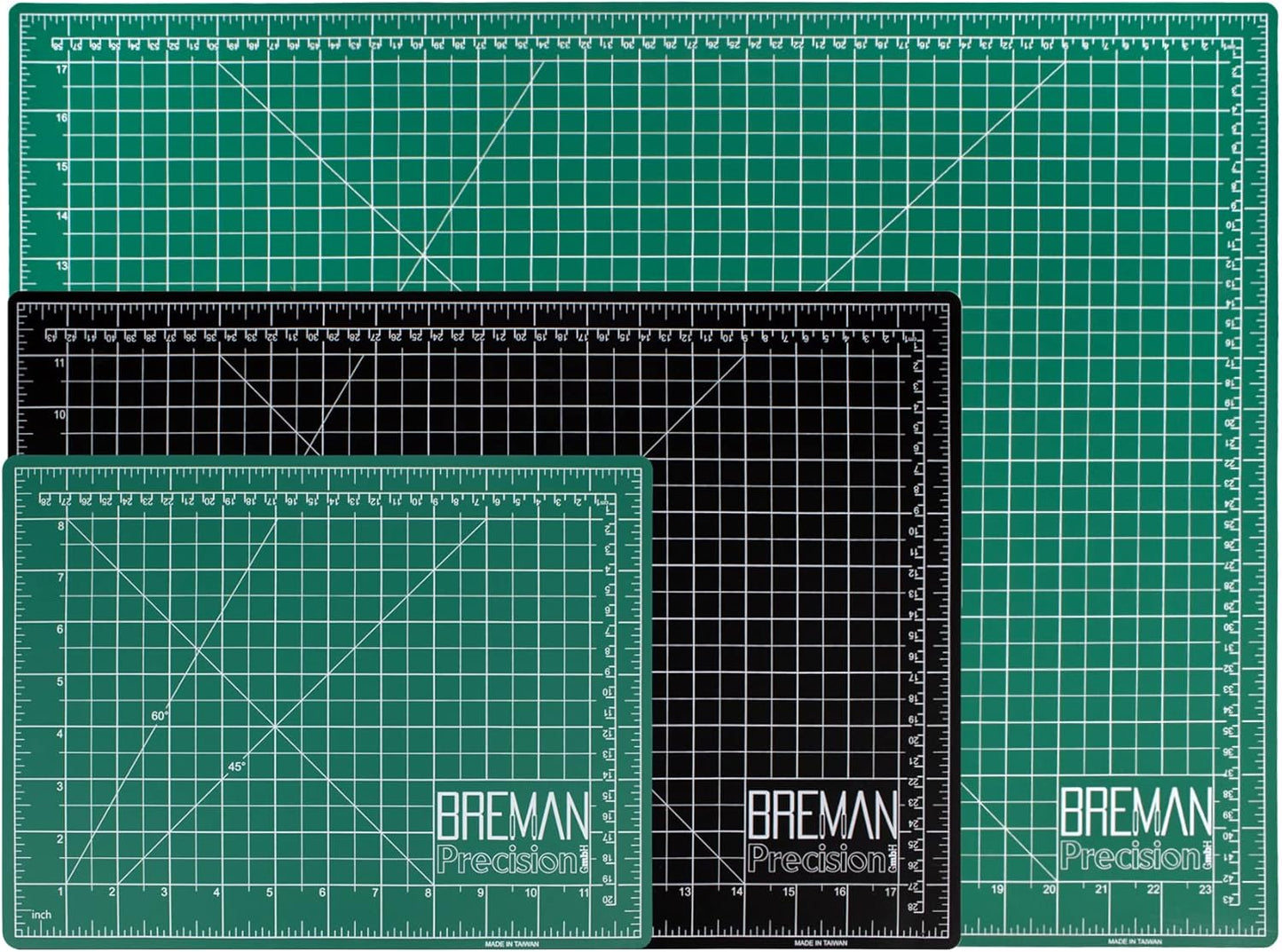 Breman Precision Self Healing Cutting Mat 9x12, 12x18, 18x24 Inch - 3-Pack Rotary Mats for Crafts - 2 Sided 5 Ply PVC Self Healing - Fabric Cutting Mat for Sewing