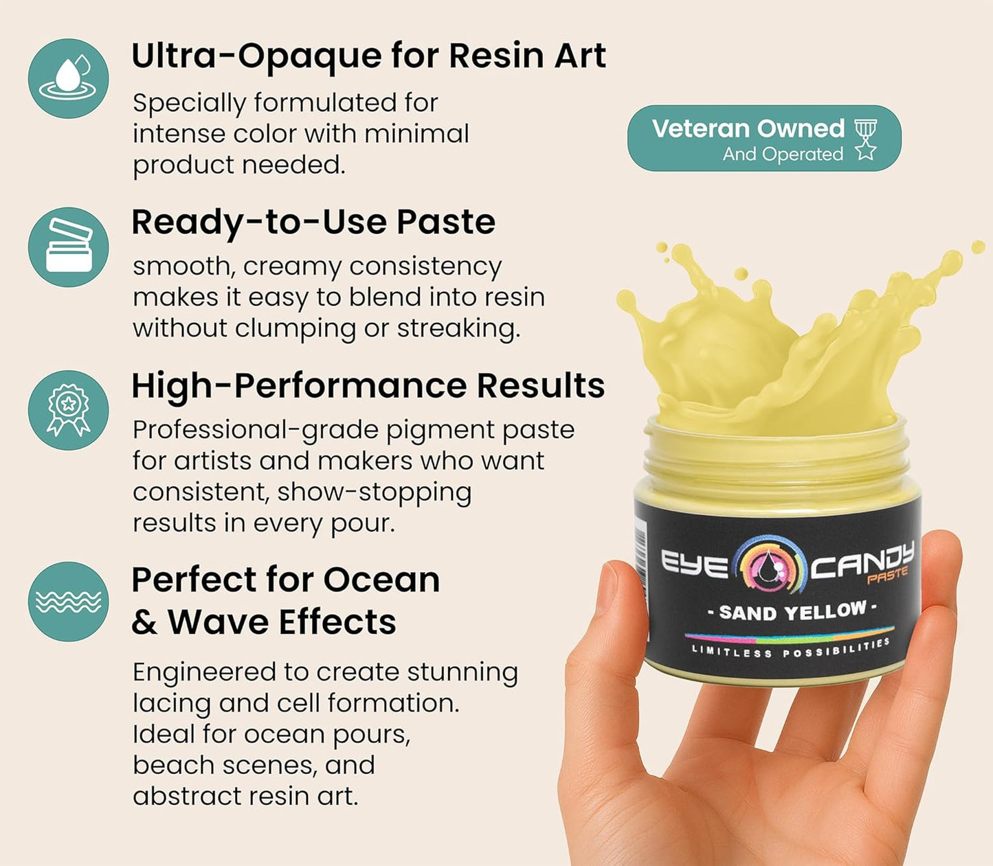 Eye Candy Beige Pigment Paste Sand Yellow (2 oz/RAL 1002) | Epoxy, Resin Art Paste |Highly Pigmented |Resin Art | Woodworking