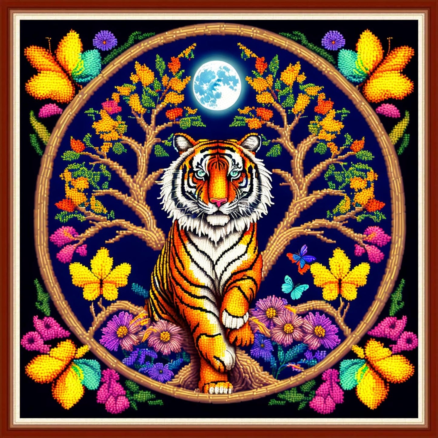 Dimensean Stamped Cross Stitch Kits Full Range of Embroidery Patterns Starter Kits for Beginners Adult or Kids DIY Cross Stitches Needlepoint Kits 11CT-Tiger Wreath 17.7x17.7 inch