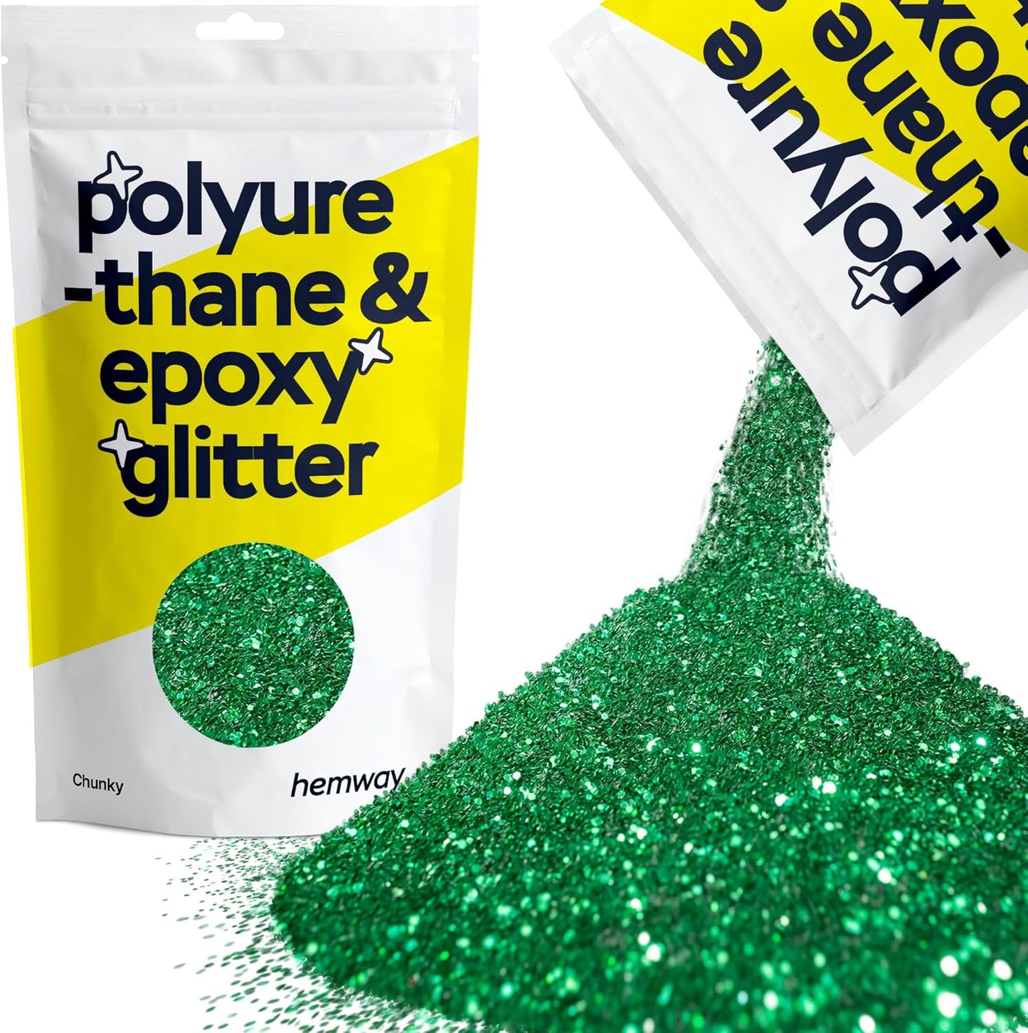 Hemway Polyurethane & Epoxy Resin Glitter 100g / 3.5oz Metallic Crystal Flake Additive for Flooring Jewelry Tumblers Glass Pigment - Chunky (1/40" 0.025" 0.6mm) - Emerald Green