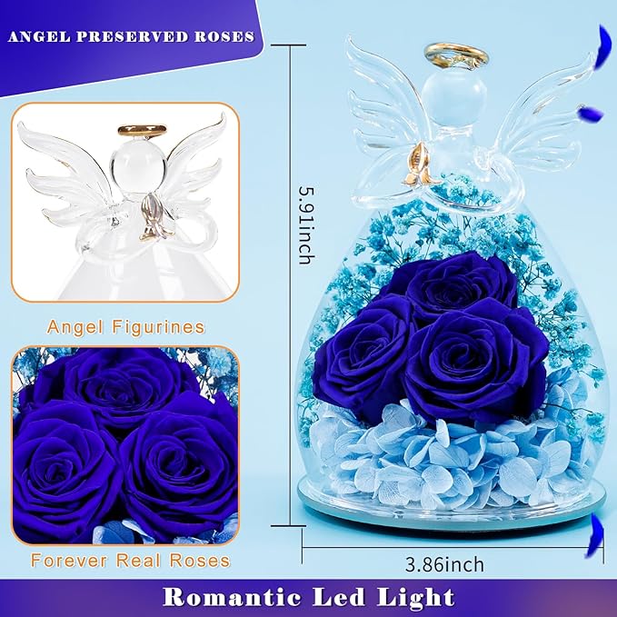 Beferr Valentines Day Rose Gifts for Her Women Mom Gifts for Birthday, Fresh Flowers for Delivery Forever Preserved Rose in Glass Angel Figurine, for Grandma Wife Daughter Girlfriend