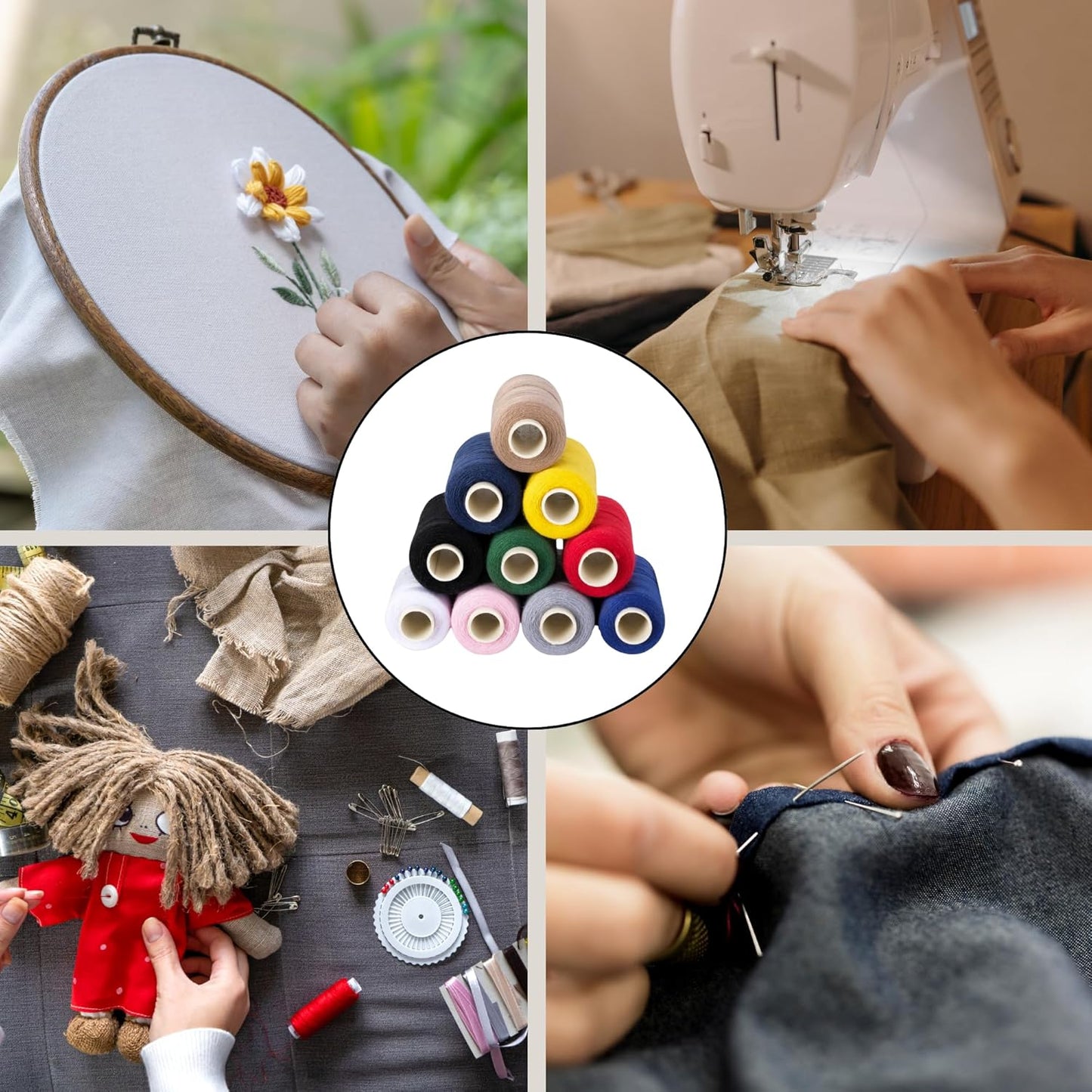 10 Colors Serger Sewing Thread and Small Scissors - 10 Cones Threads of 500 Yards Each Spool | Sewing Clips Quilting Materials Heavy-Duty Sewing Machine Threads and Small Scissors | Lace,Ribbon Yarn