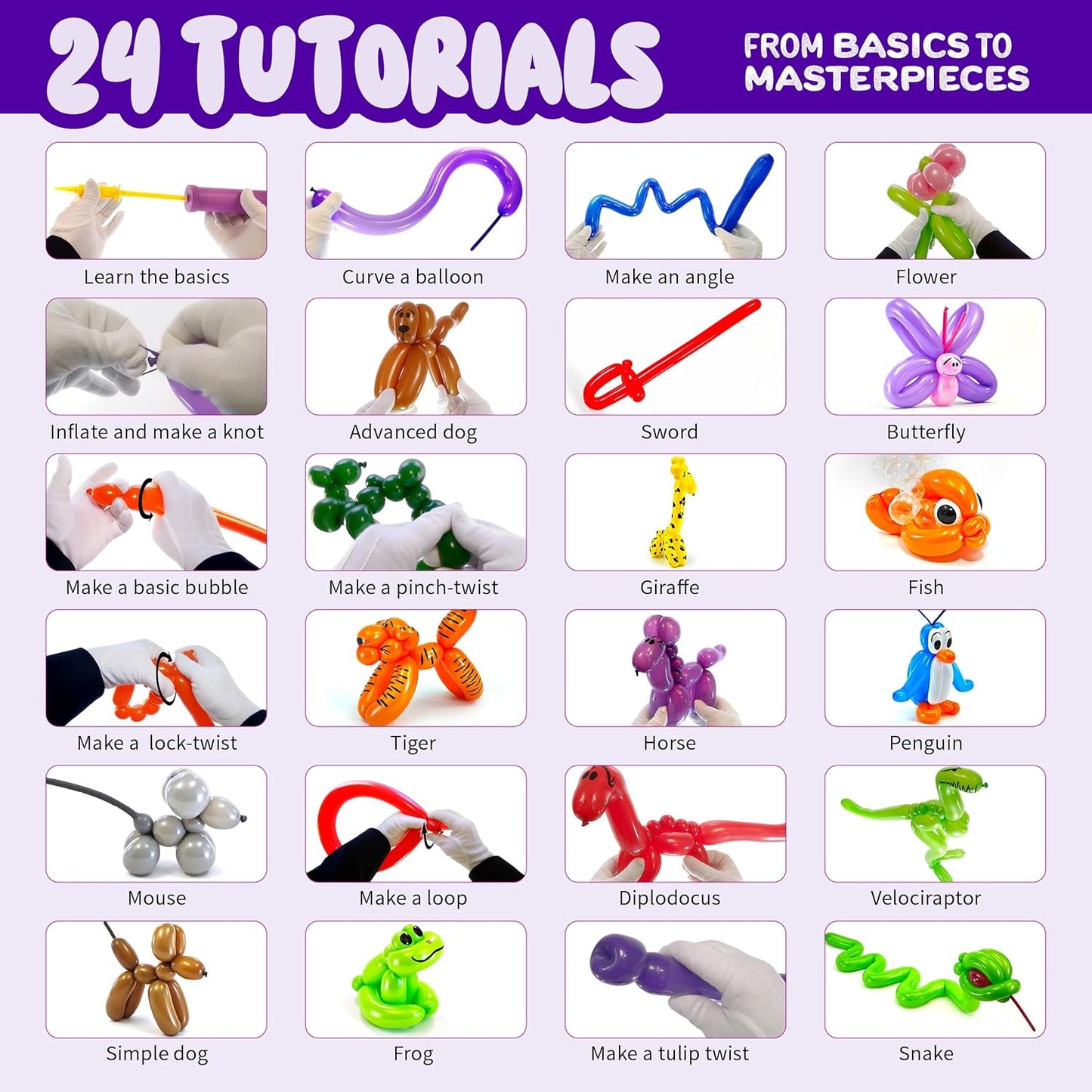 Balloon Animal Twisting Kit with Pump for Kids - Boy & Girl Christmas Gift - Birthday Gifts for Girls and Boys - Arts and Crafts for Kid Ages 8-12 - 6 7 8 9 10 11 12 Year Old - Animals Balloons