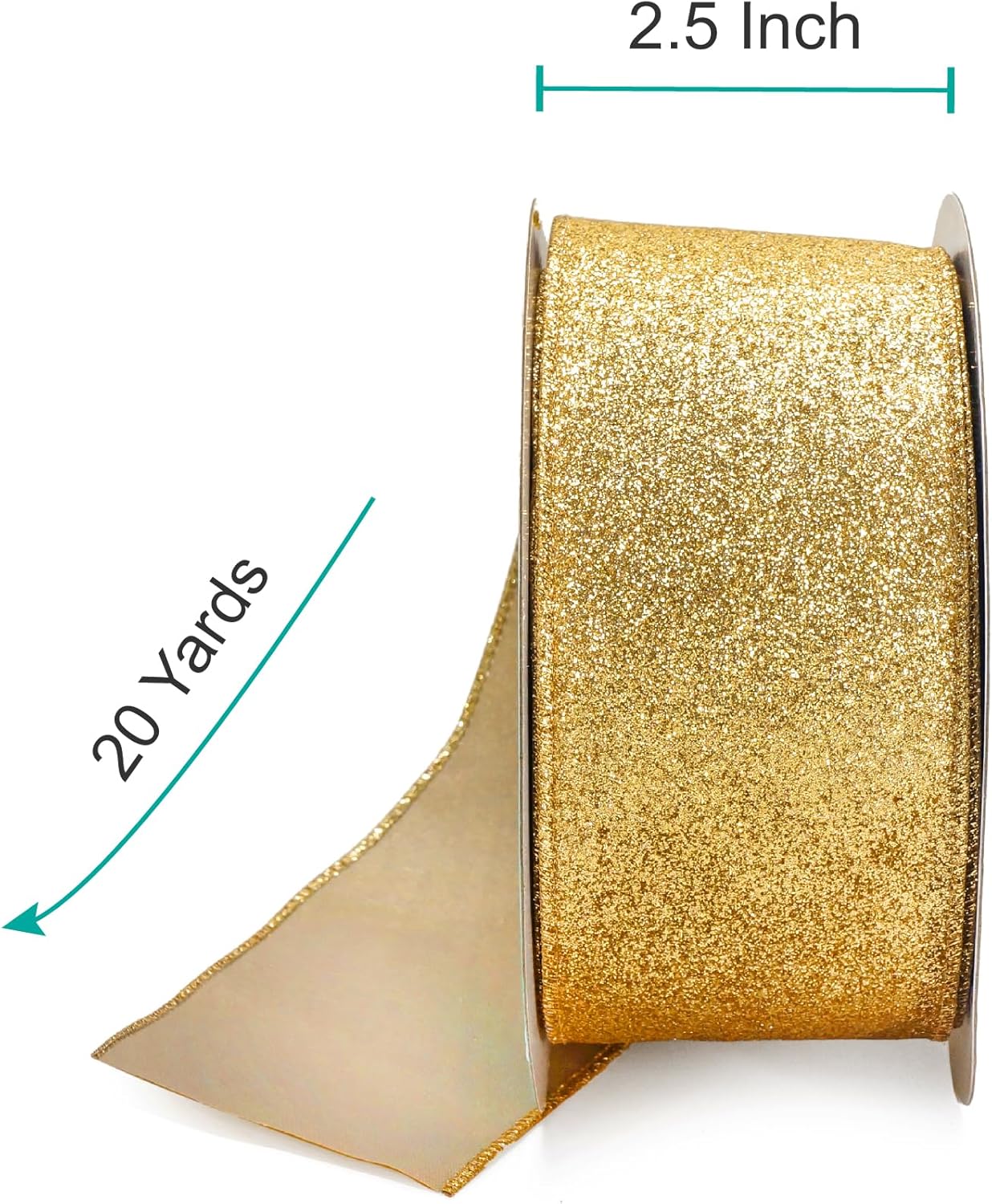 CT CRAFT LLC Glitter Wired Ribbon 2.5" x 20 Yards Yellow Gold for Christmas Home Decor Bow Gift Wrapping DIY Crafts Wreath