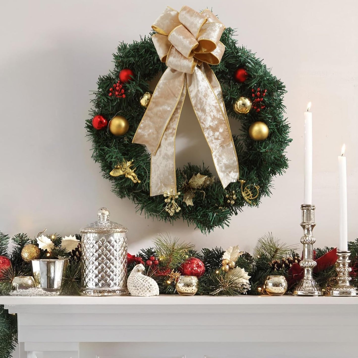 Champagne Christmas Velvet Ribbon Wired (2.5" × 15 Yards) - Christmas Ribbon for Christmas Tree Decoration/Gift Wrapping/Crafts Wreaths Supplies