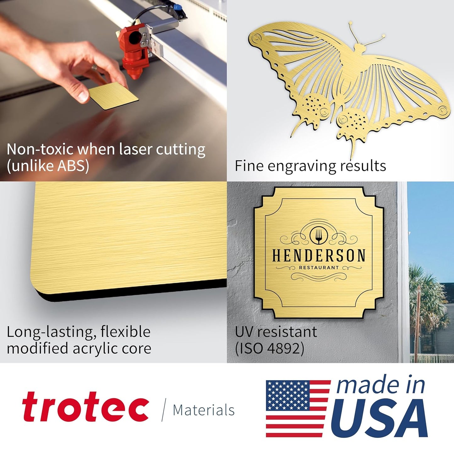 Trotec | Metallic Looking Acrylic Sheet | 12"x24"x1/32, 4 Pcs | Brushed Gold/Black | Metallic Finish - Scratch Resistant for Laser Engraving & Cutting,Printing,Glowforge,Name Plate | USA Made